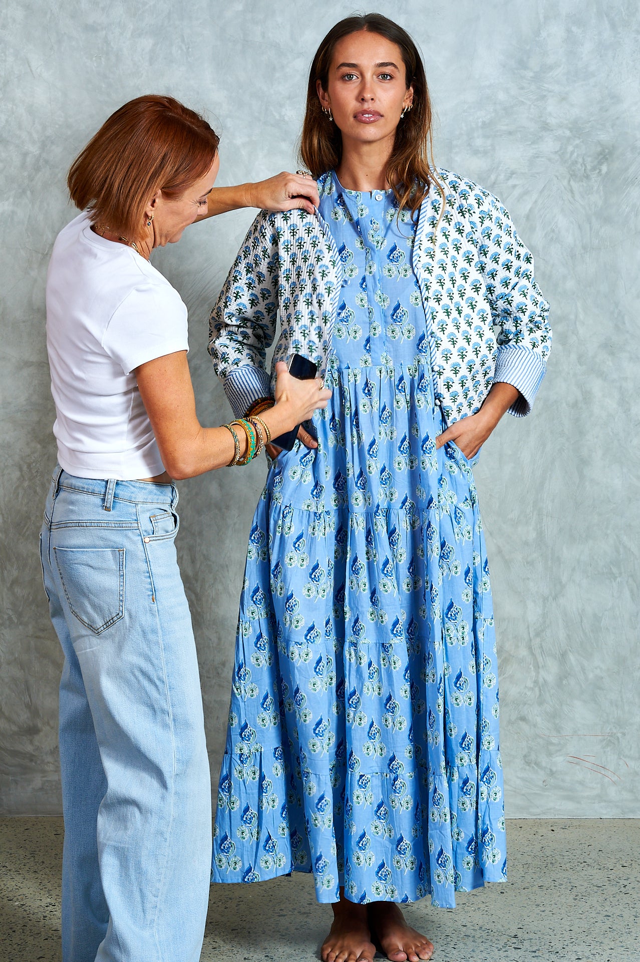 Clementine Jacket - White with Blue Florals