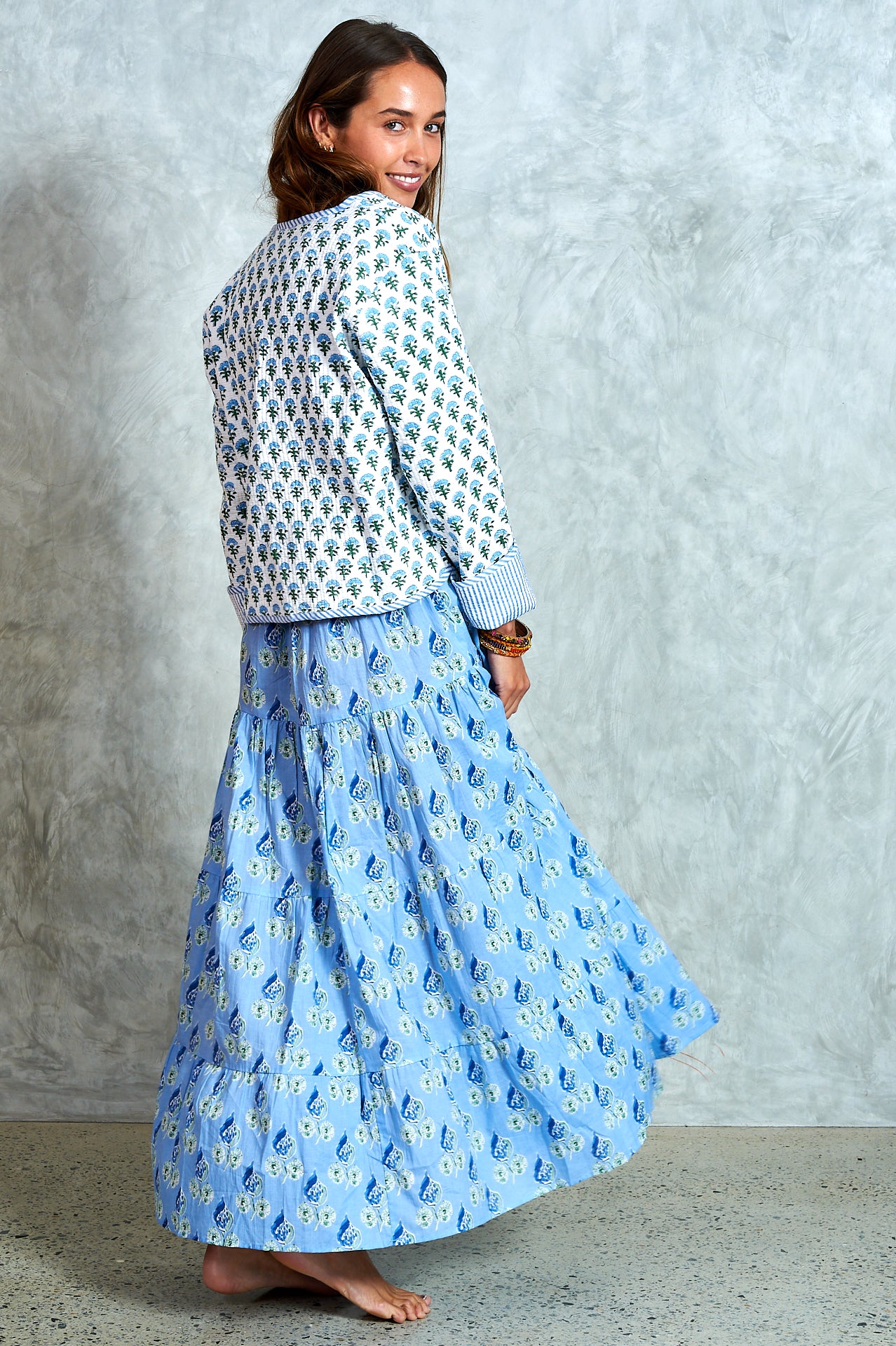 Clementine Jacket - White with Blue Florals