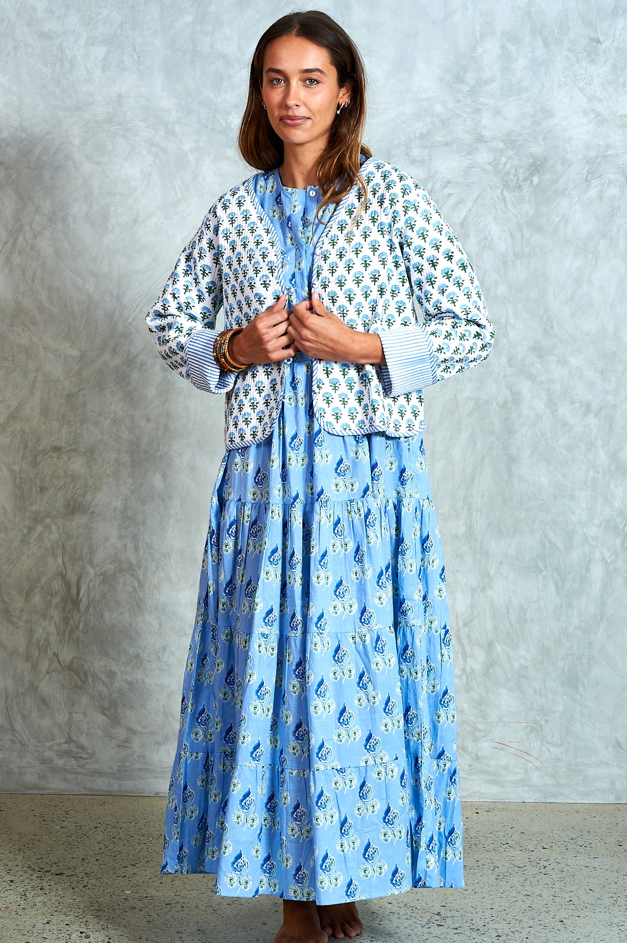 Clementine Jacket - White with Blue Florals