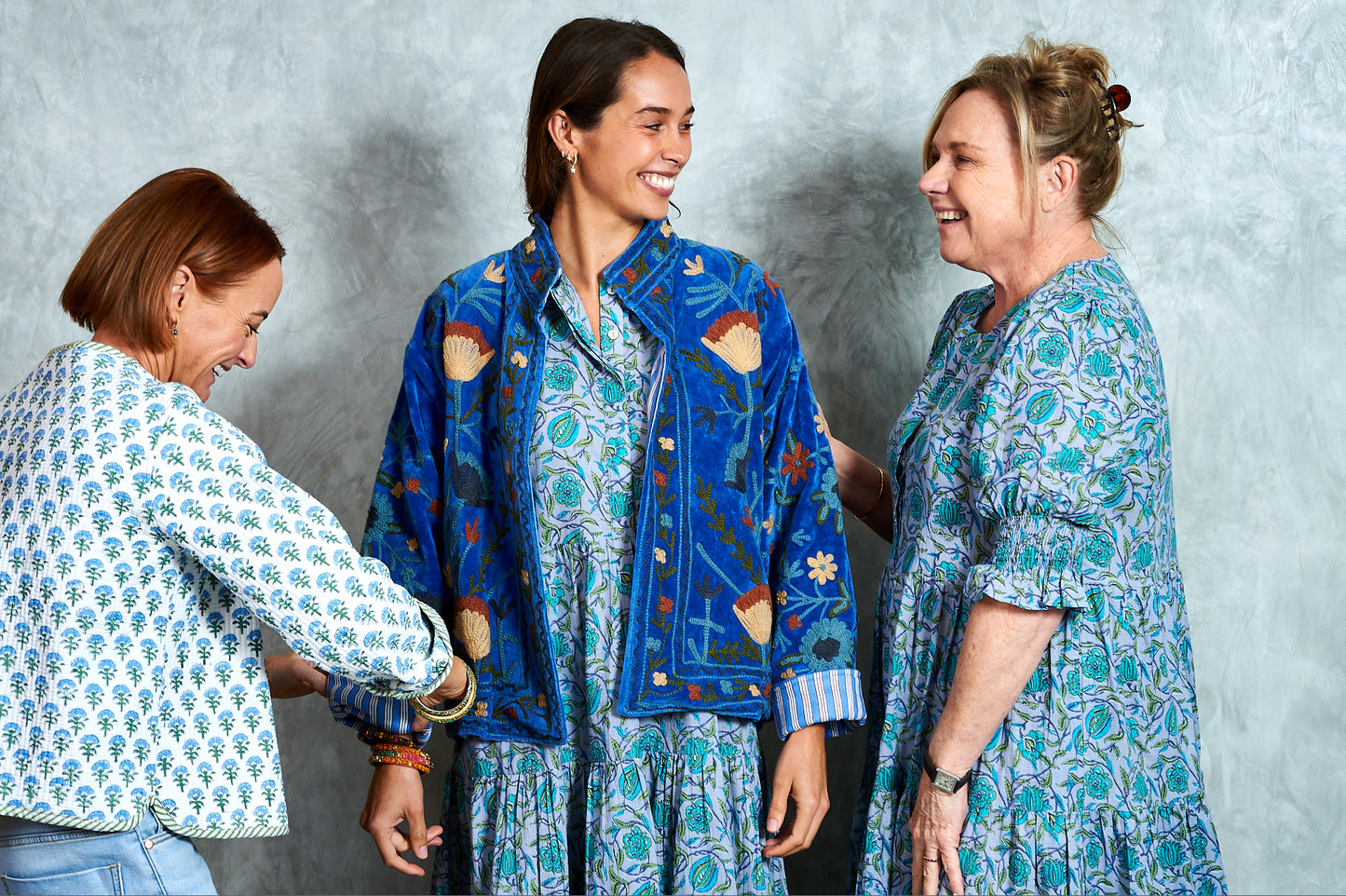 Clementine Jacket - White with Blue Florals