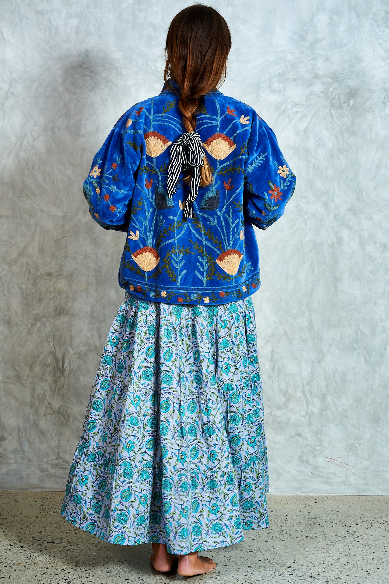 Suswani Velvet Jacket -Cobolt Blue with Blue Stripes