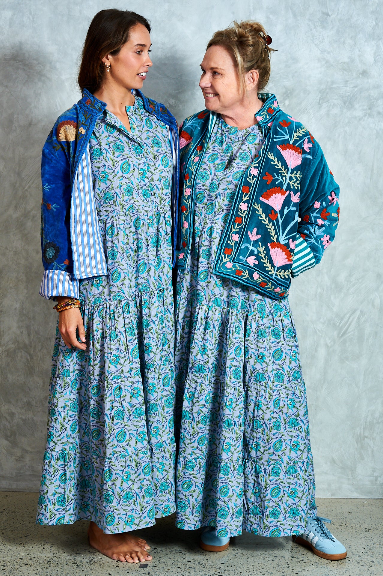 Suswani Velvet Jacket - Bright Teal Green with Green Stripes