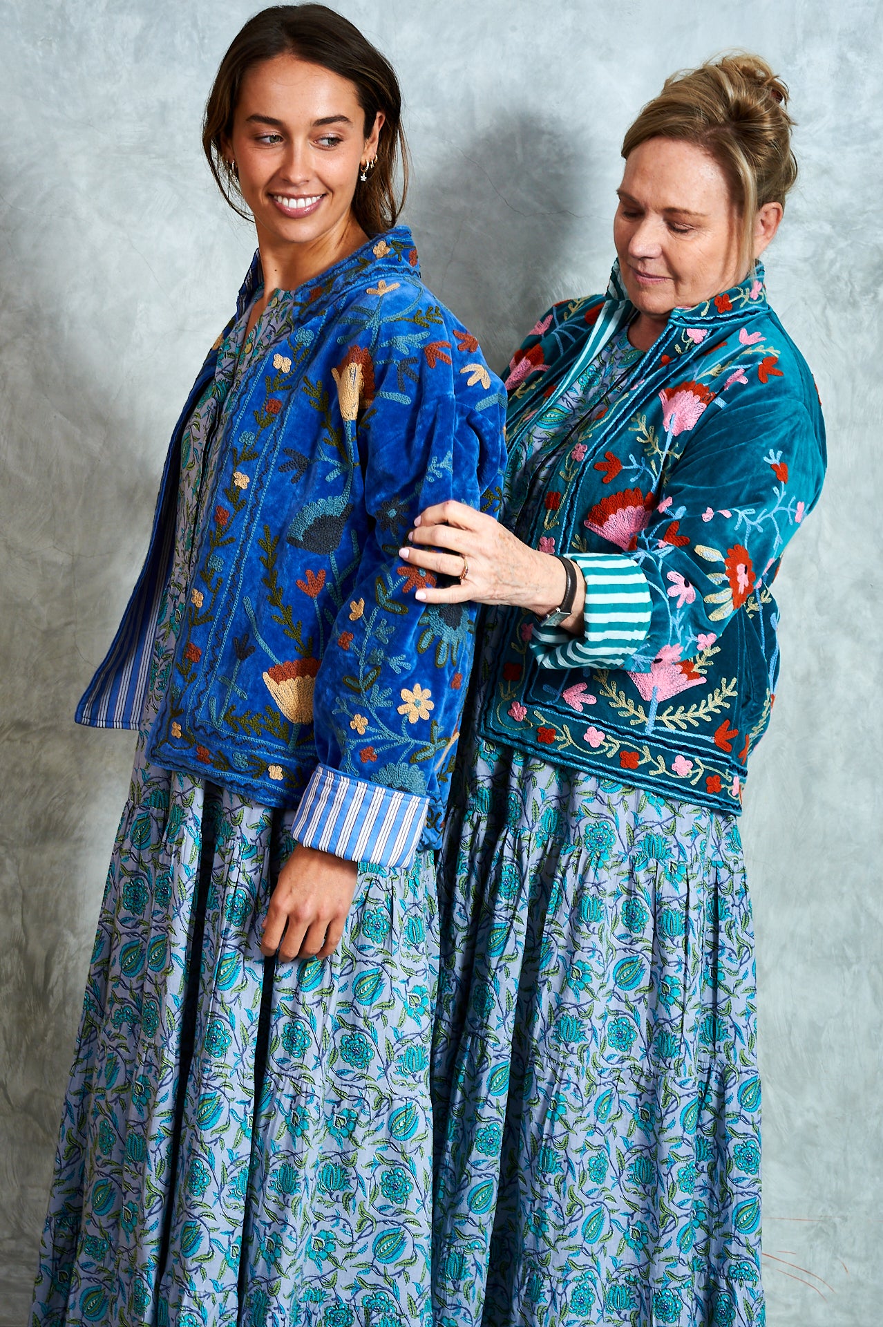 Suswani Velvet Jacket -Cobolt Blue with Blue Stripes