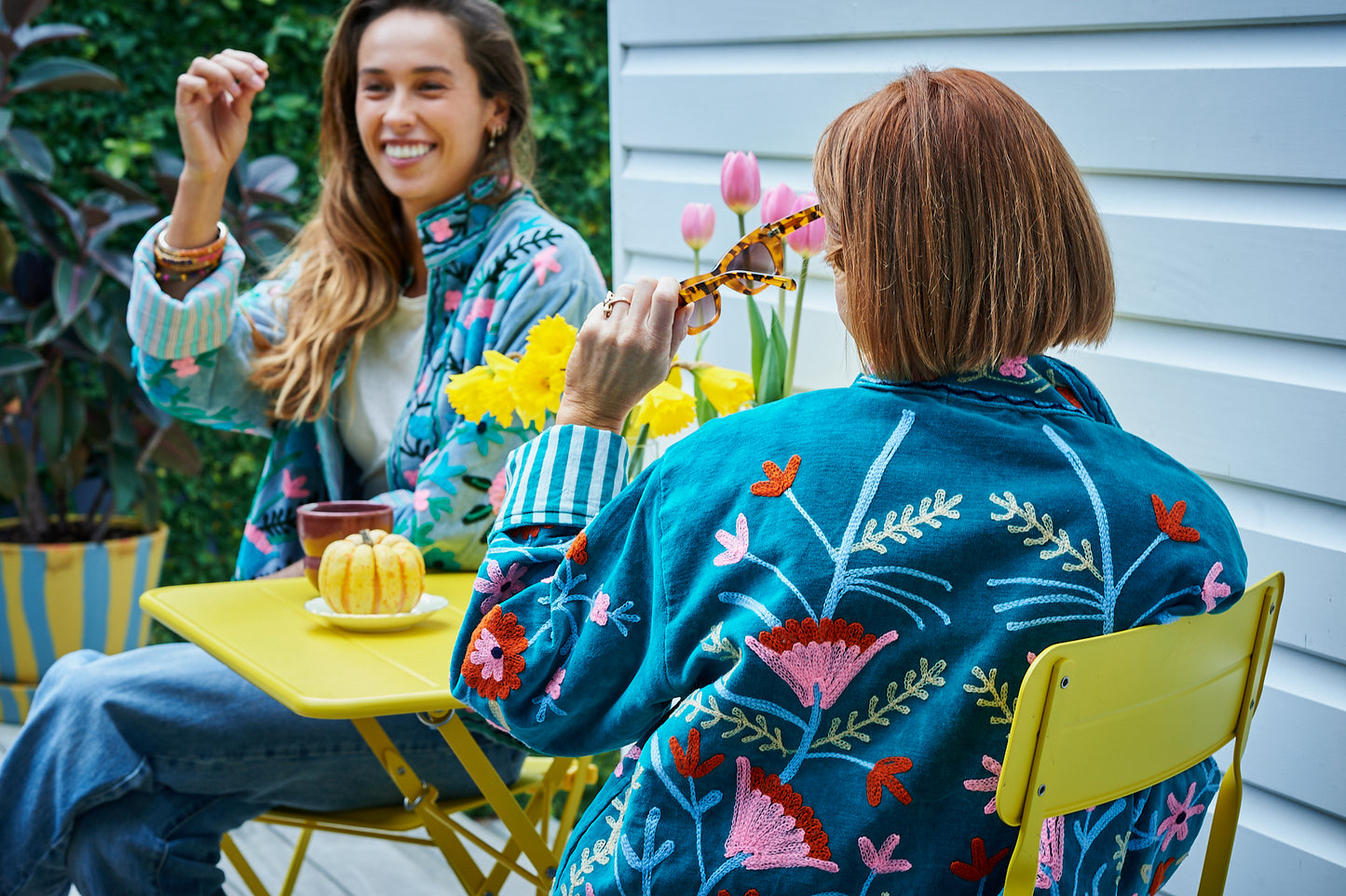 Suswani Velvet Jacket - Bright Teal Green with Green Stripes