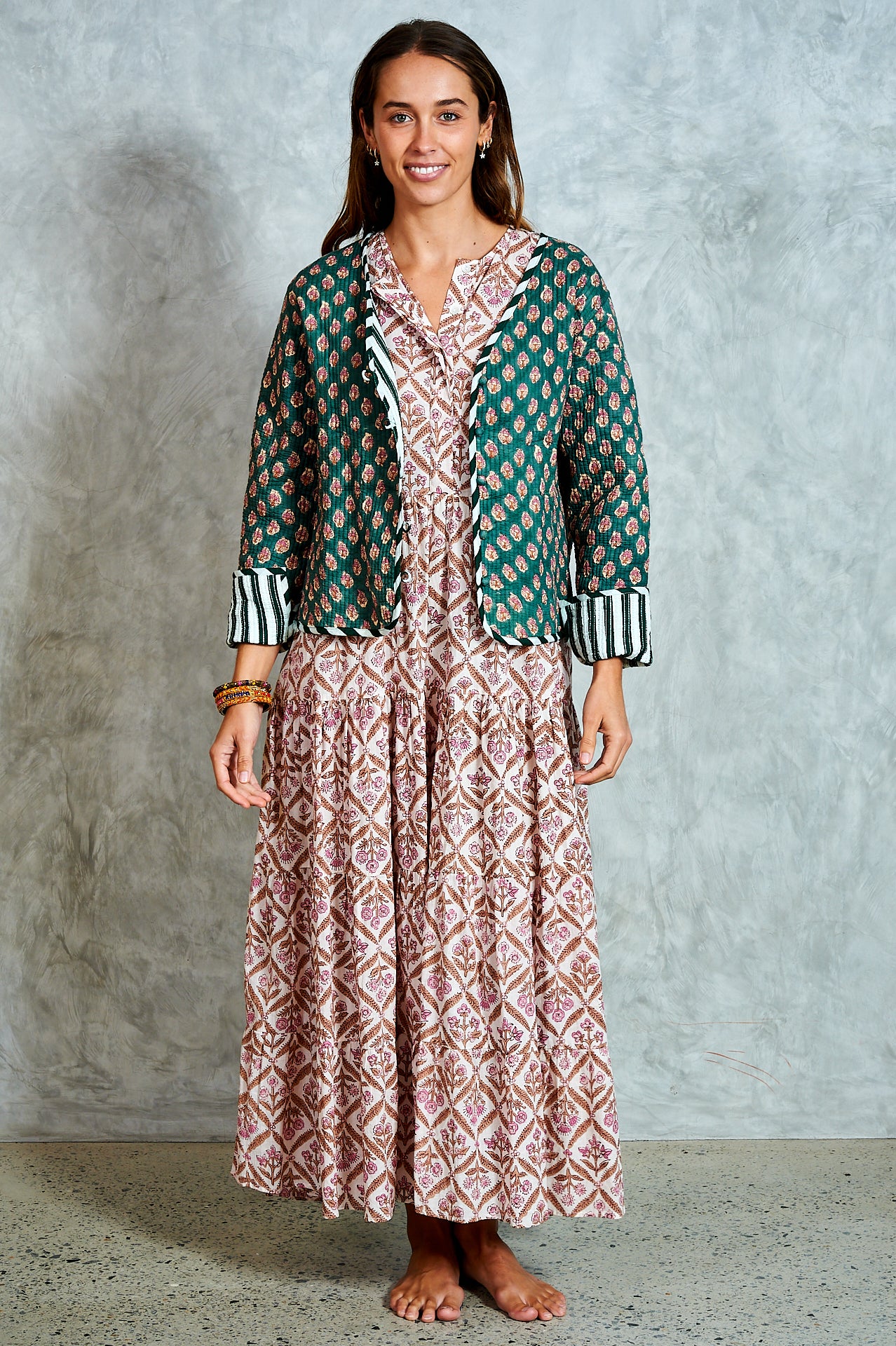 Clementine Jacket - Forest Green with Blush Floral