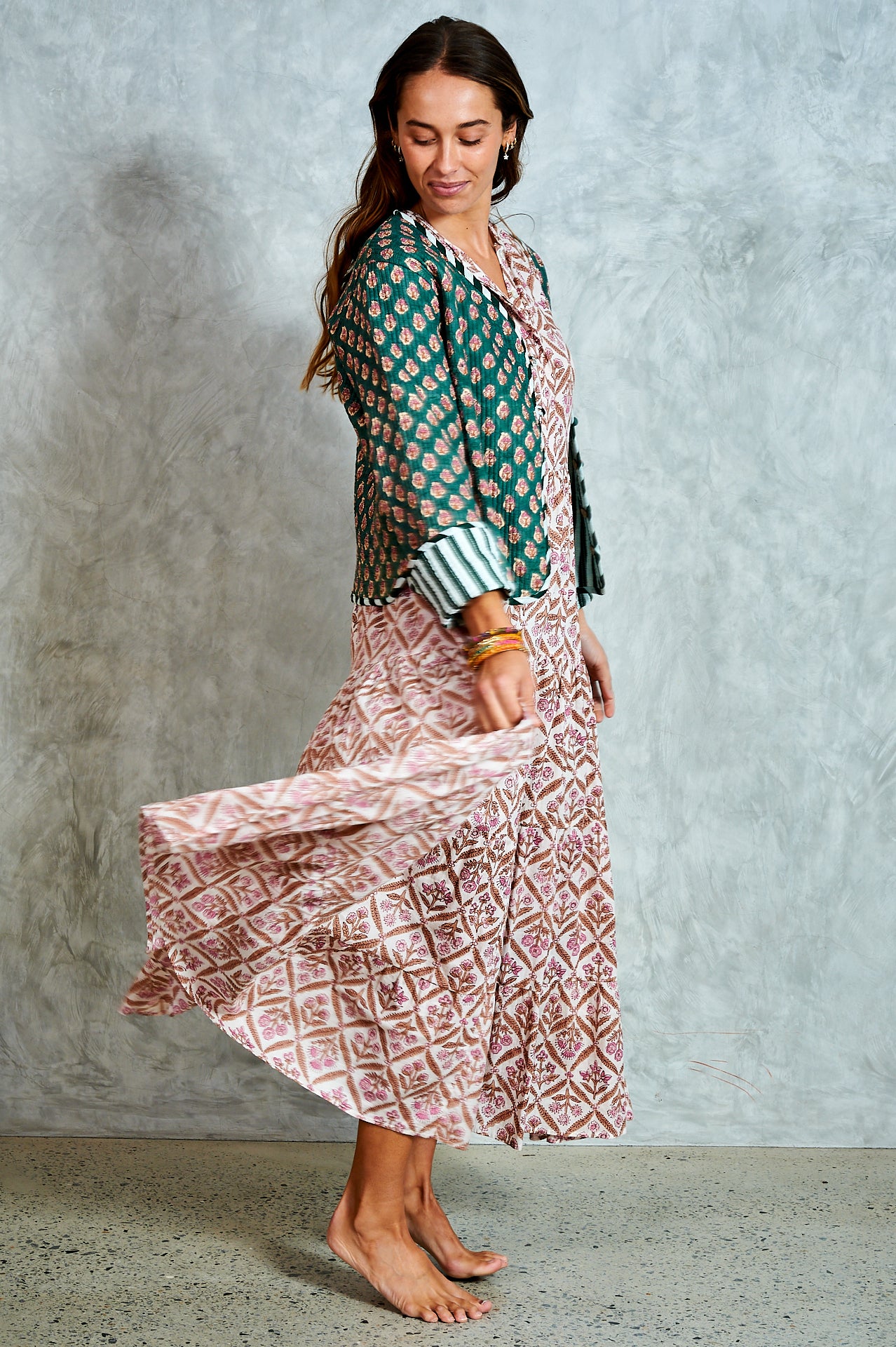 Clementine Jacket - Forest Green with Blush Floral
