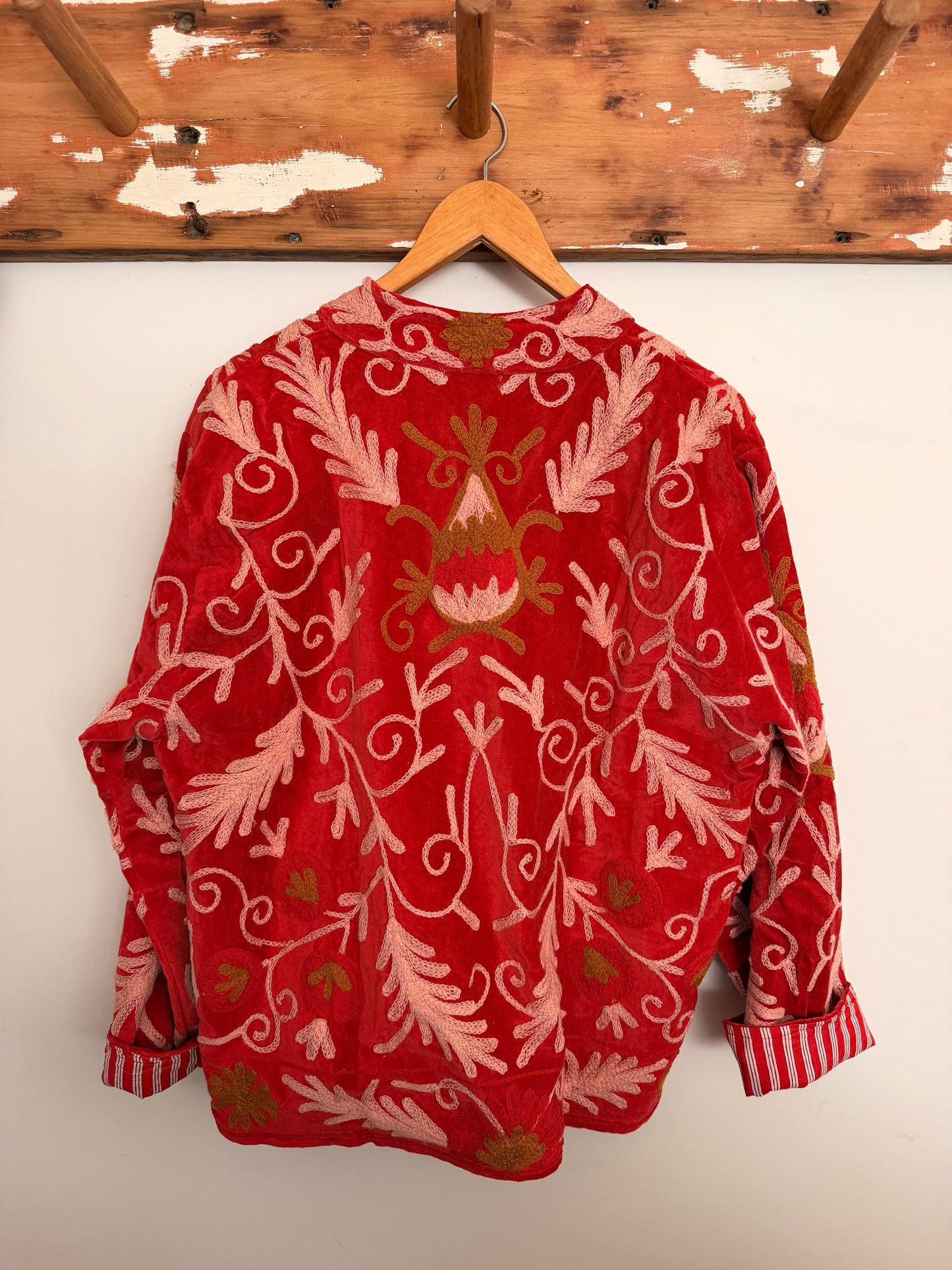 Suswani Velvet Jacket - Red Floral with Gold