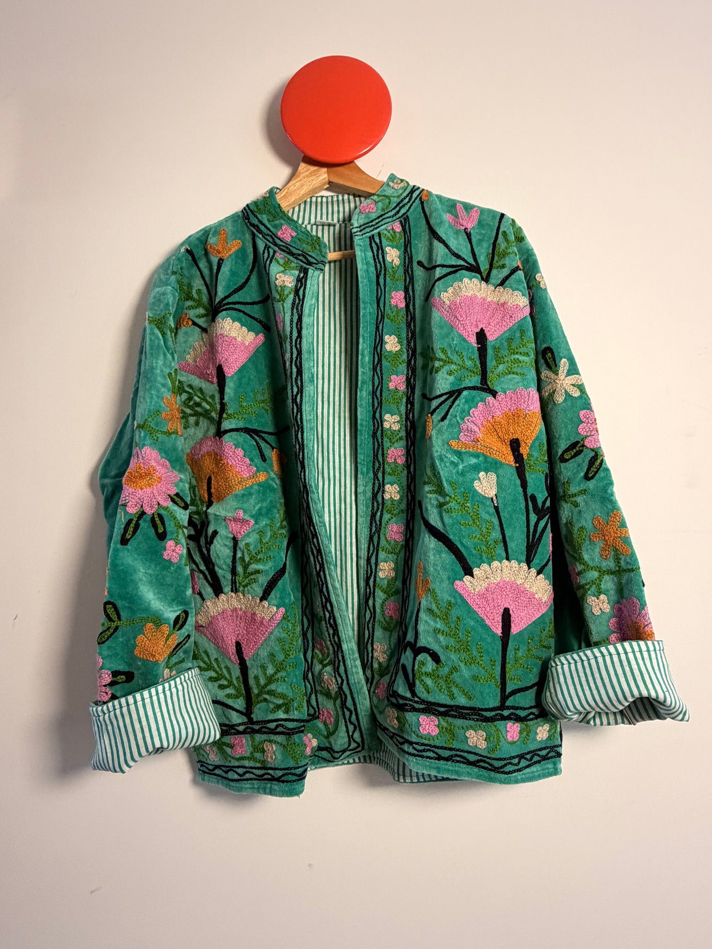 Suswani Velvet Jacket - Jade Green Floral