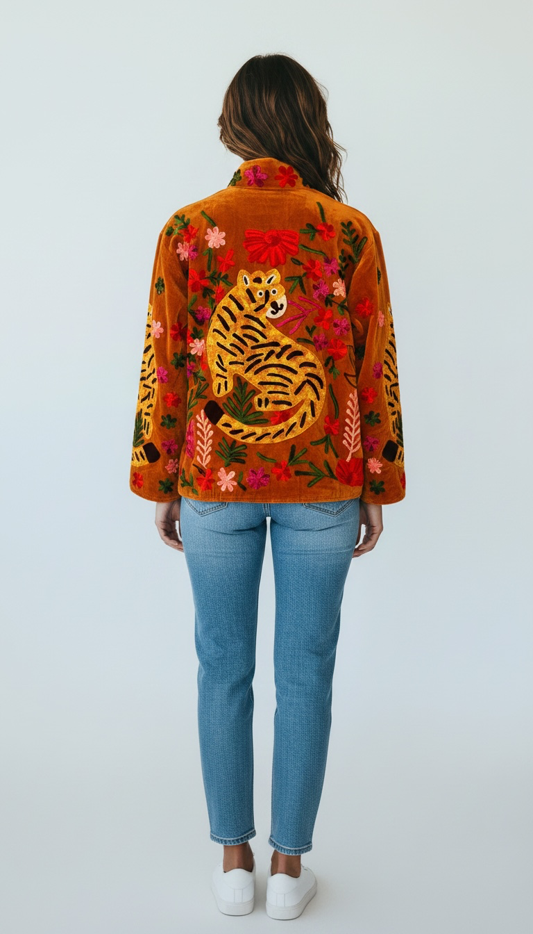 Suswani Velvet Jacket - Orange Tiger