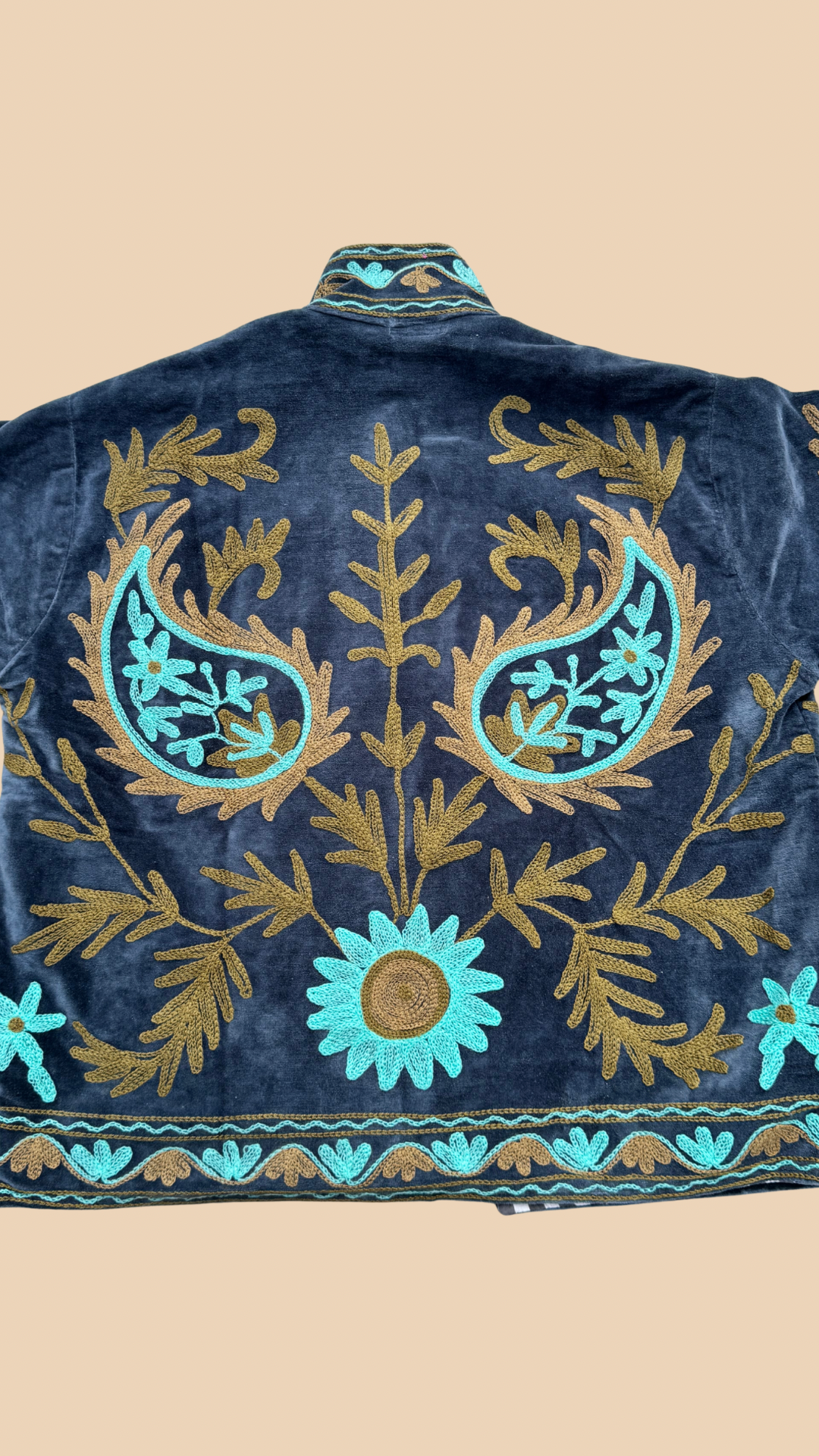 Suswani Velvet Jacket - Navy Blue with Charcoal Stripes