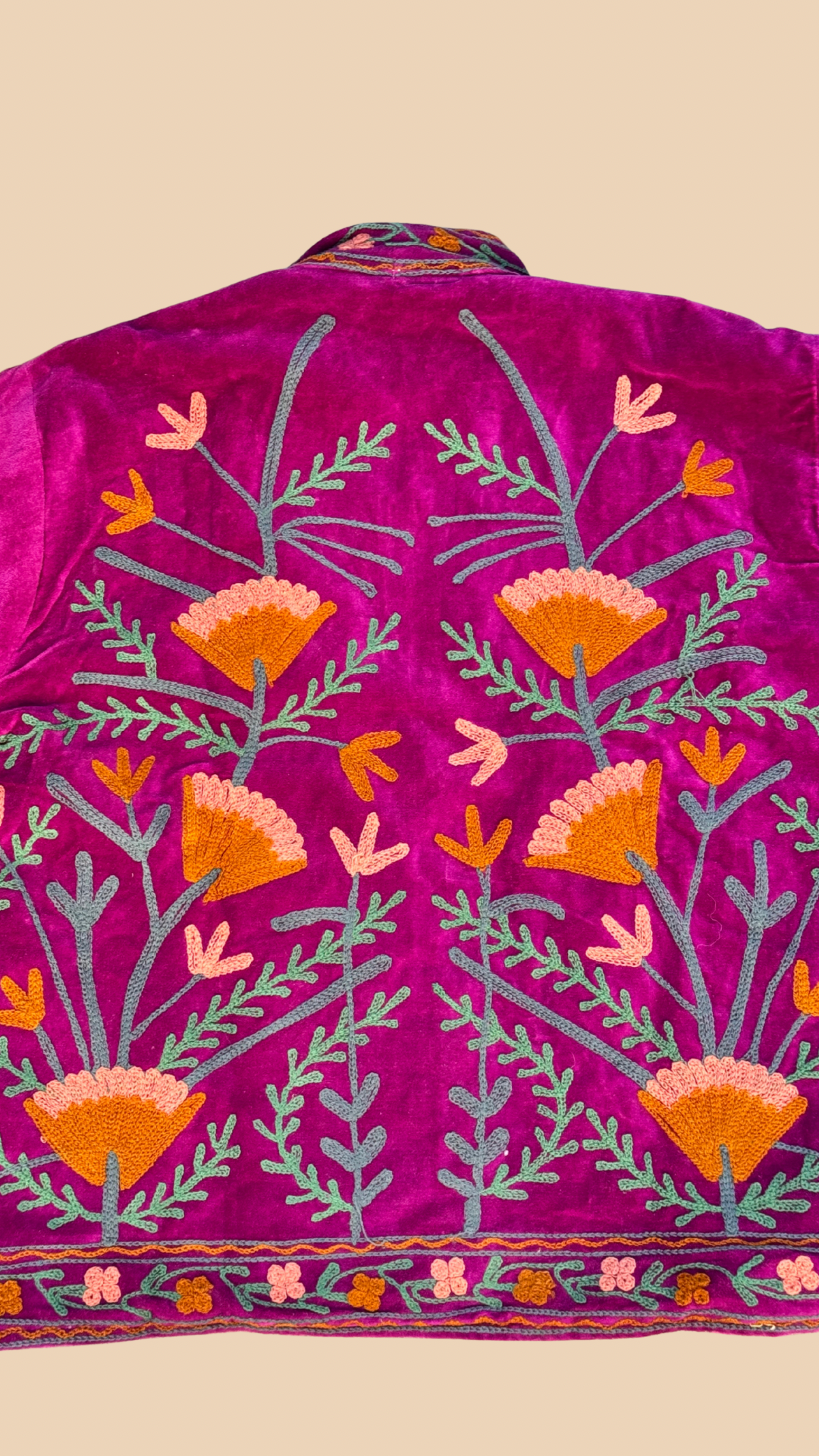 Suswani Velvet Jacket - Fuchsia Pink with Pink Stripes