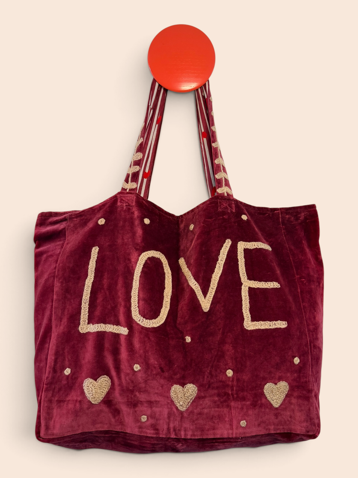 Velvet Suswani Bag - Crimson and Cream