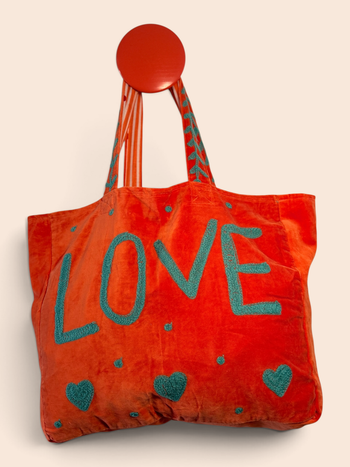 Velvet Suswani Bag - Bright Orange and Mint