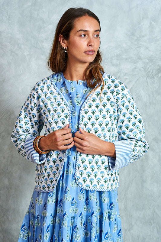 Clementine Jacket - White with Blue Florals