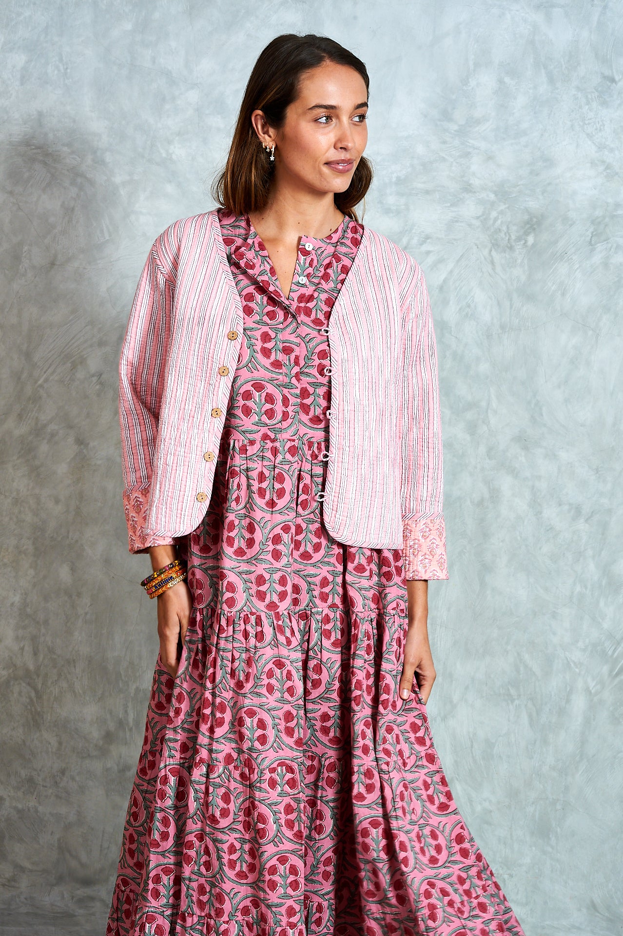 Clementine Jacket - Sorbet Pink with Stripes