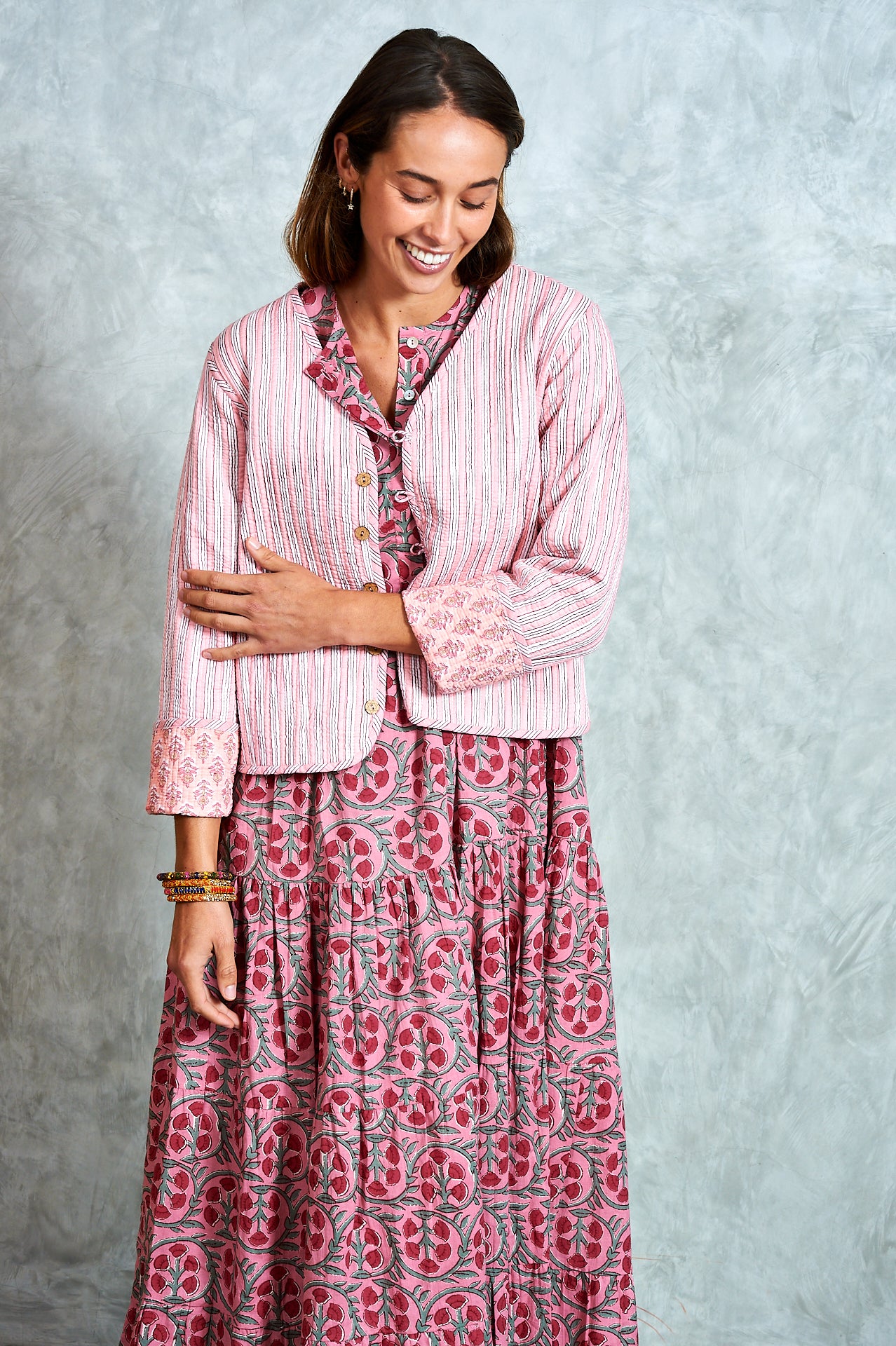 Clementine Jacket - Sorbet Pink with Stripes