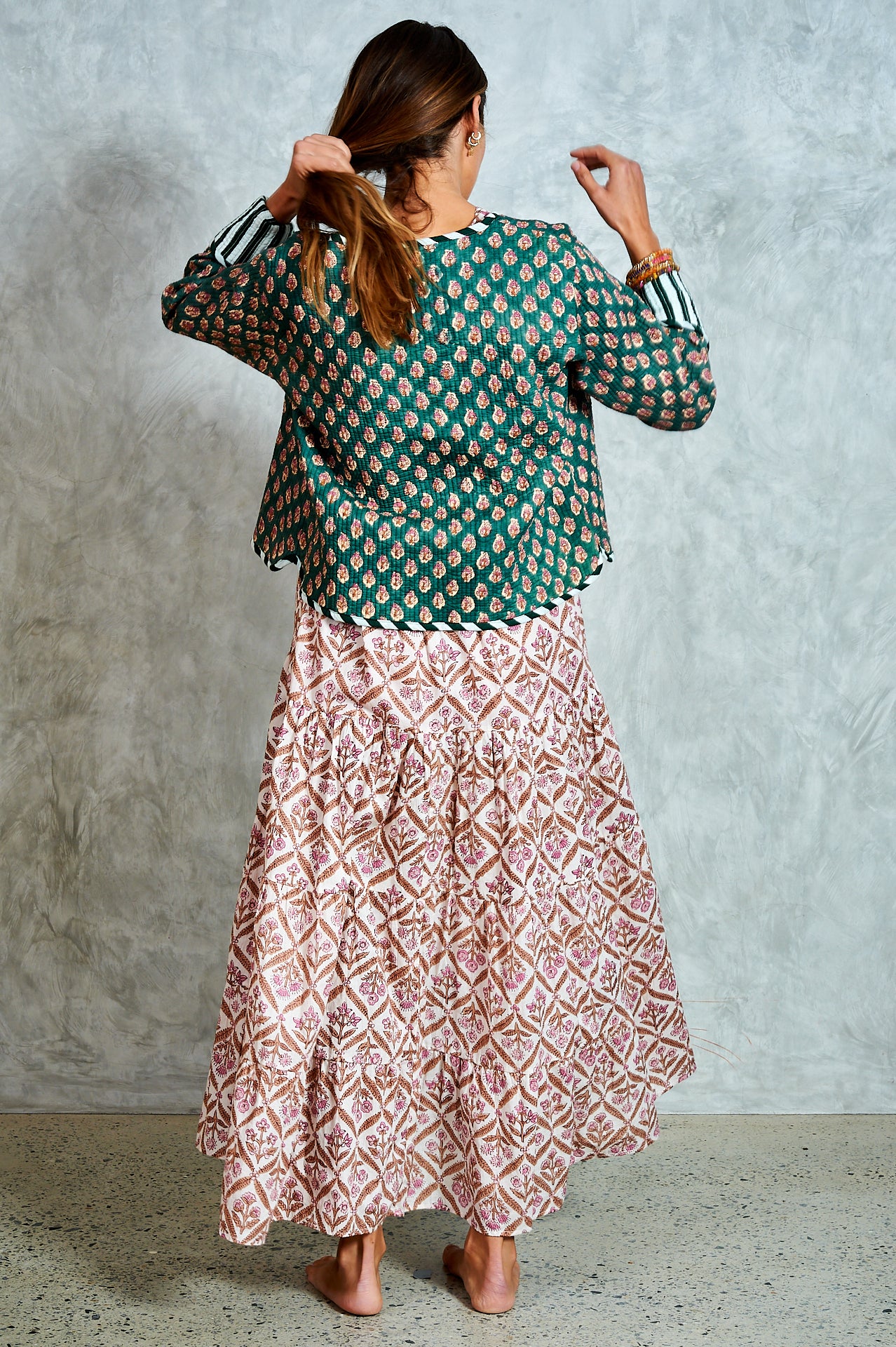 Clementine Jacket - Forest Green with Blush Floral