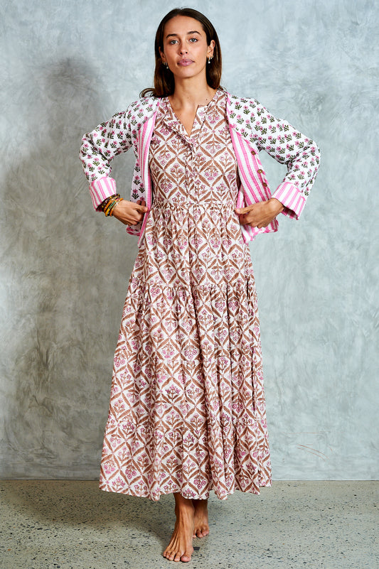 Clementine Jacket -White with Pink Floral and Candy Stripes