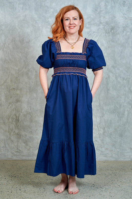 Suki Shirred Dress - Navy