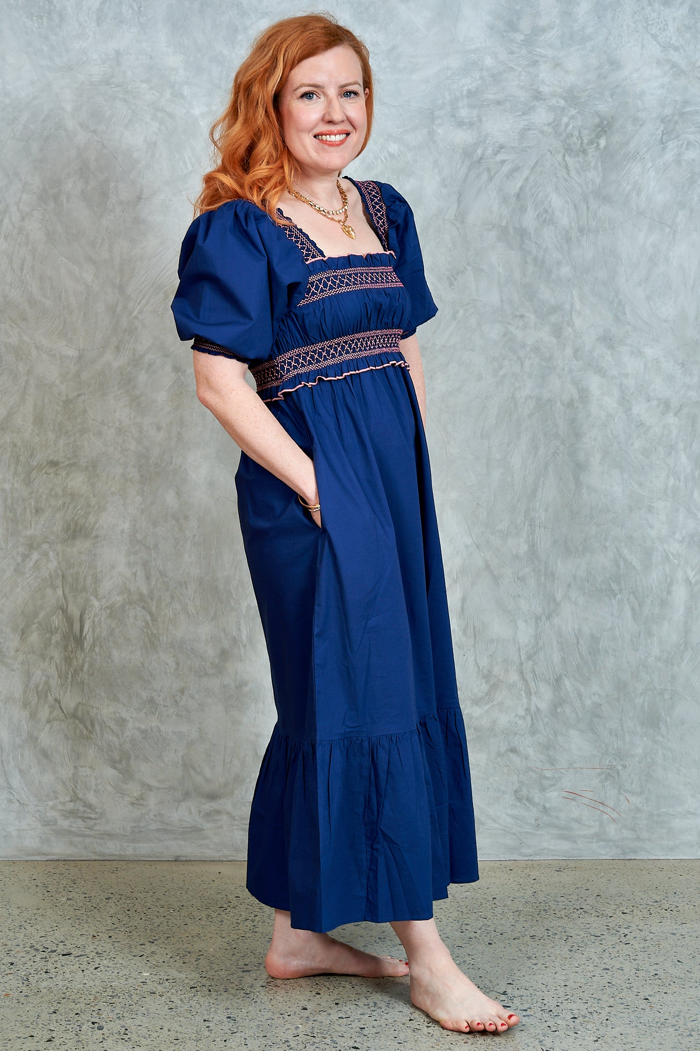 Suki Shirred Dress - Navy