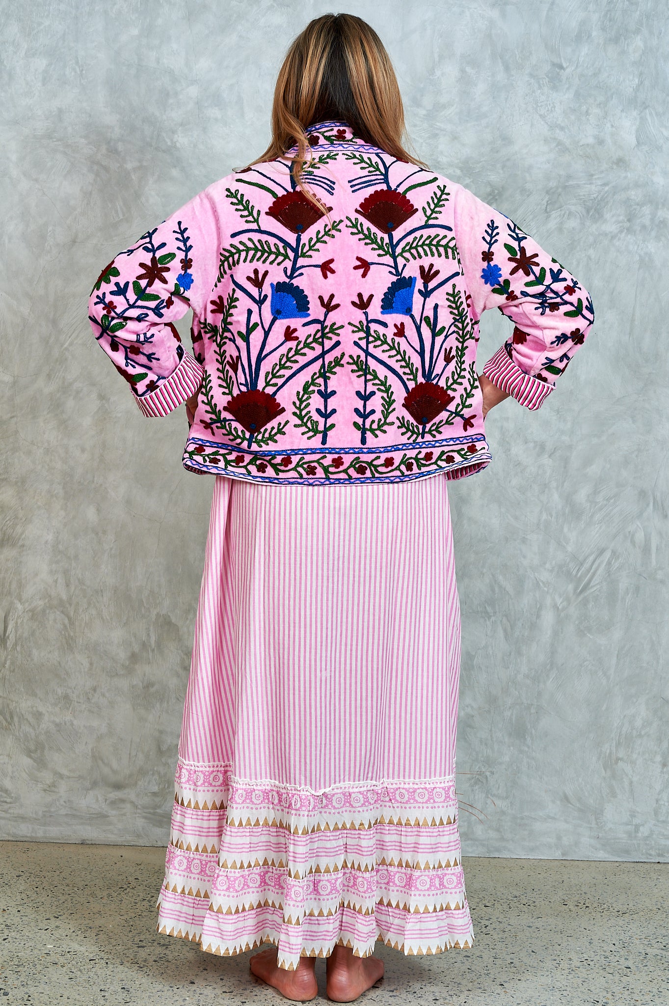 Suswani Velvet Jacket - Bright pink with Pink and Black Lining