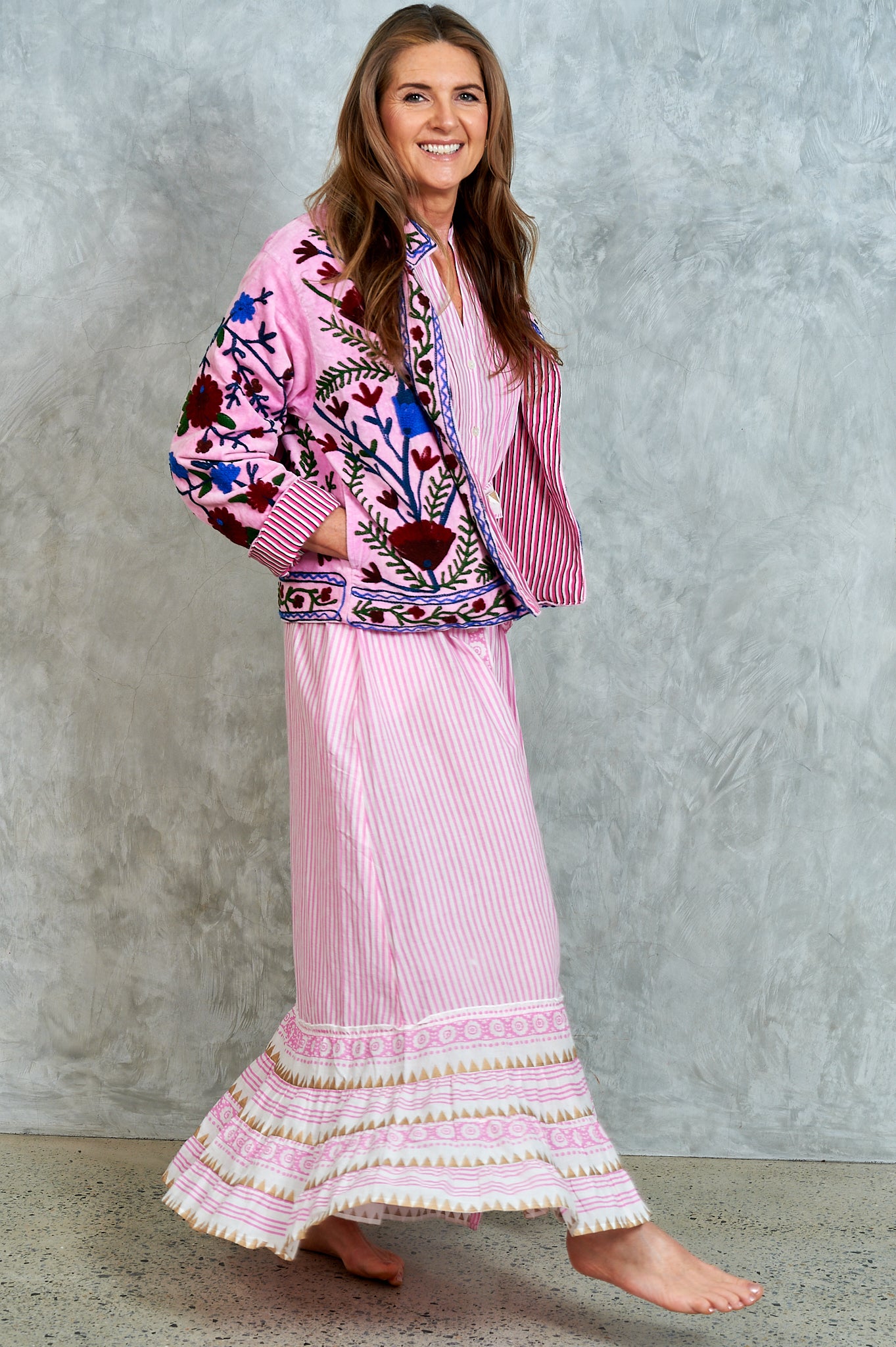 Suswani Velvet Jacket - Bright pink with Pink and Black Lining
