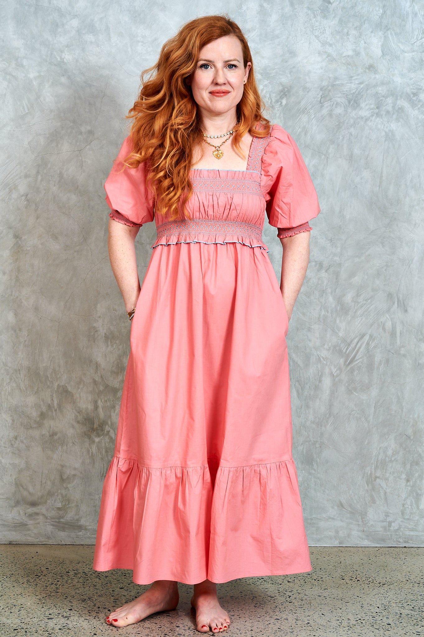 Suki Shirred Dress - Peach