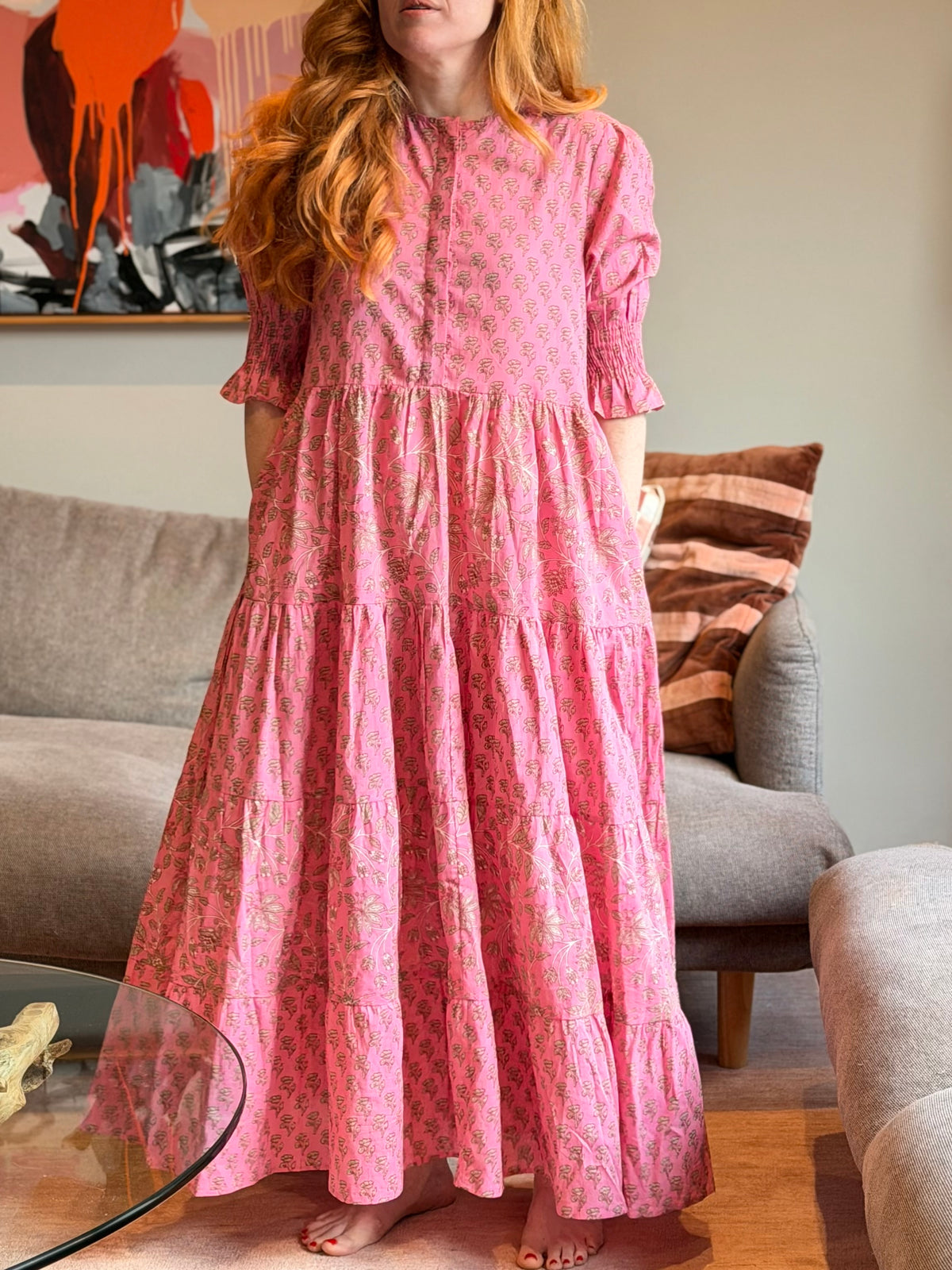 Harriet Dress - Tiered Pink Anoki