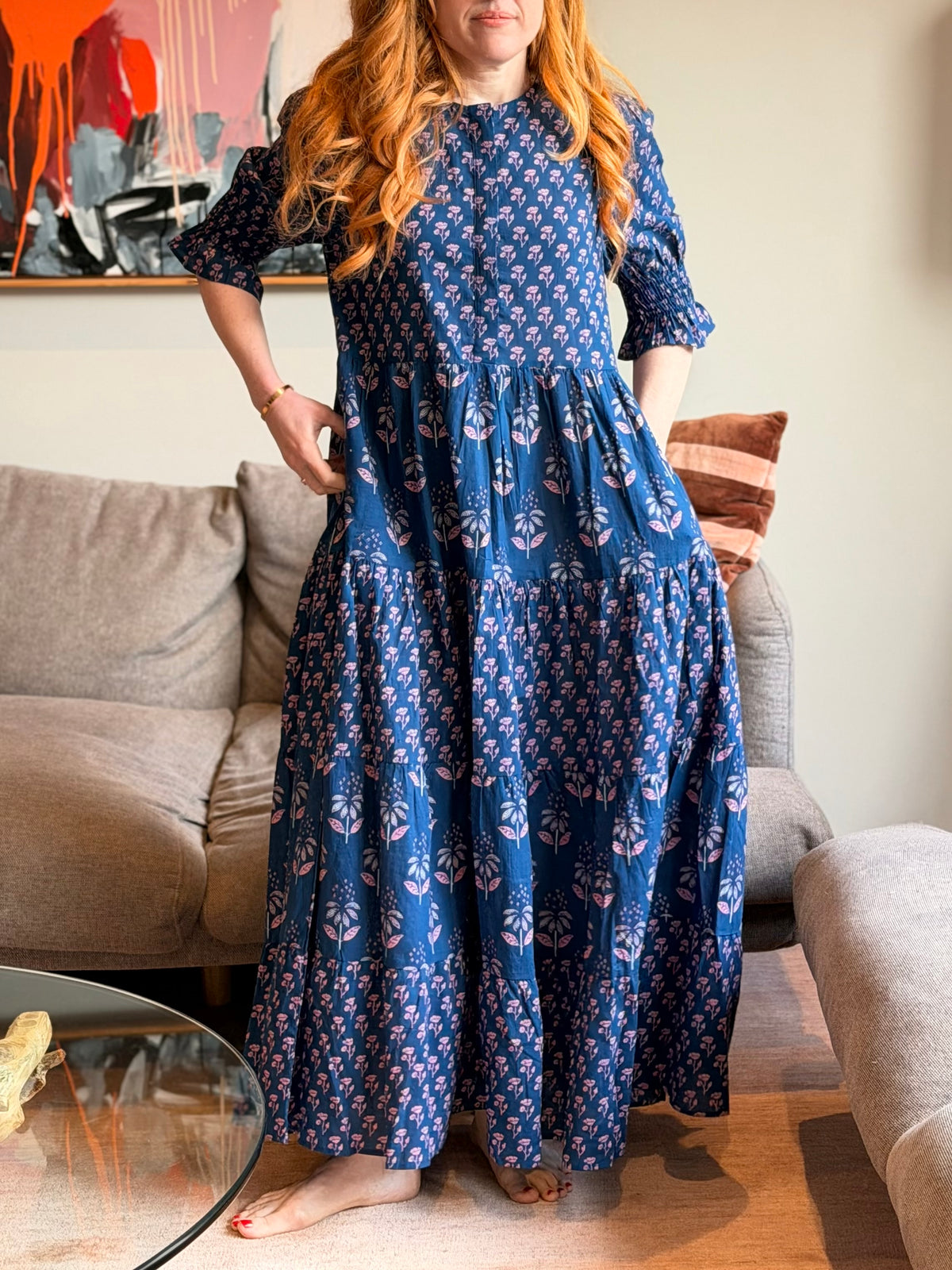 Harriet Dress - Tiered Navy Sanuki