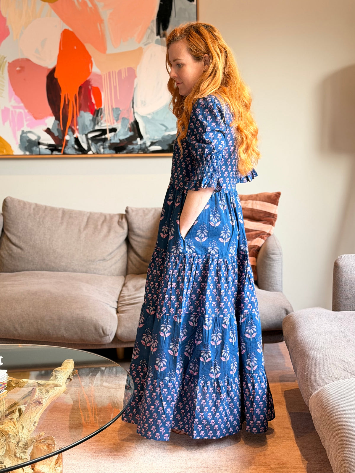 Harriet Dress - Tiered Navy Sanuki