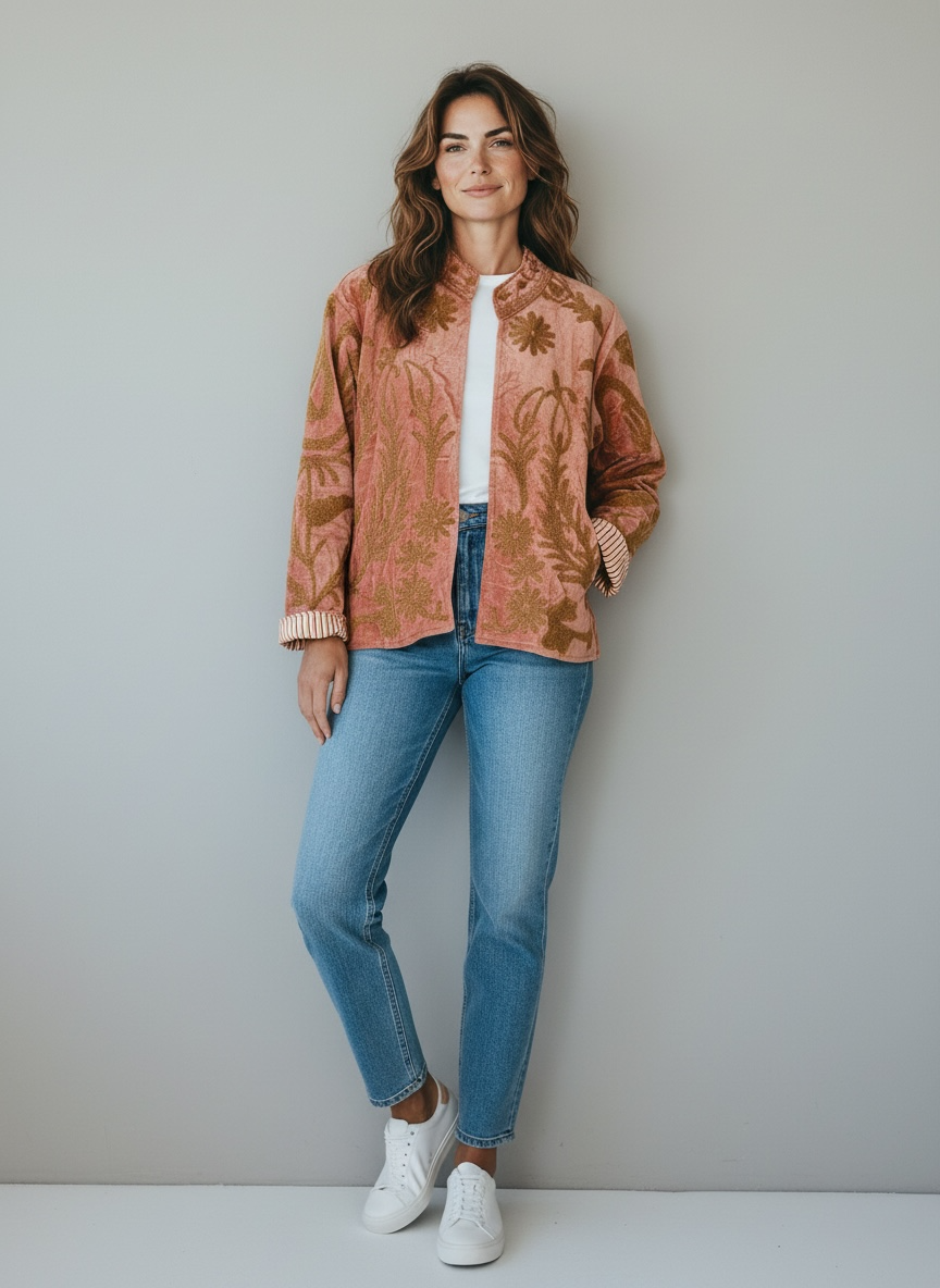 Suswani Velvet Jacket - Blush & Gold
