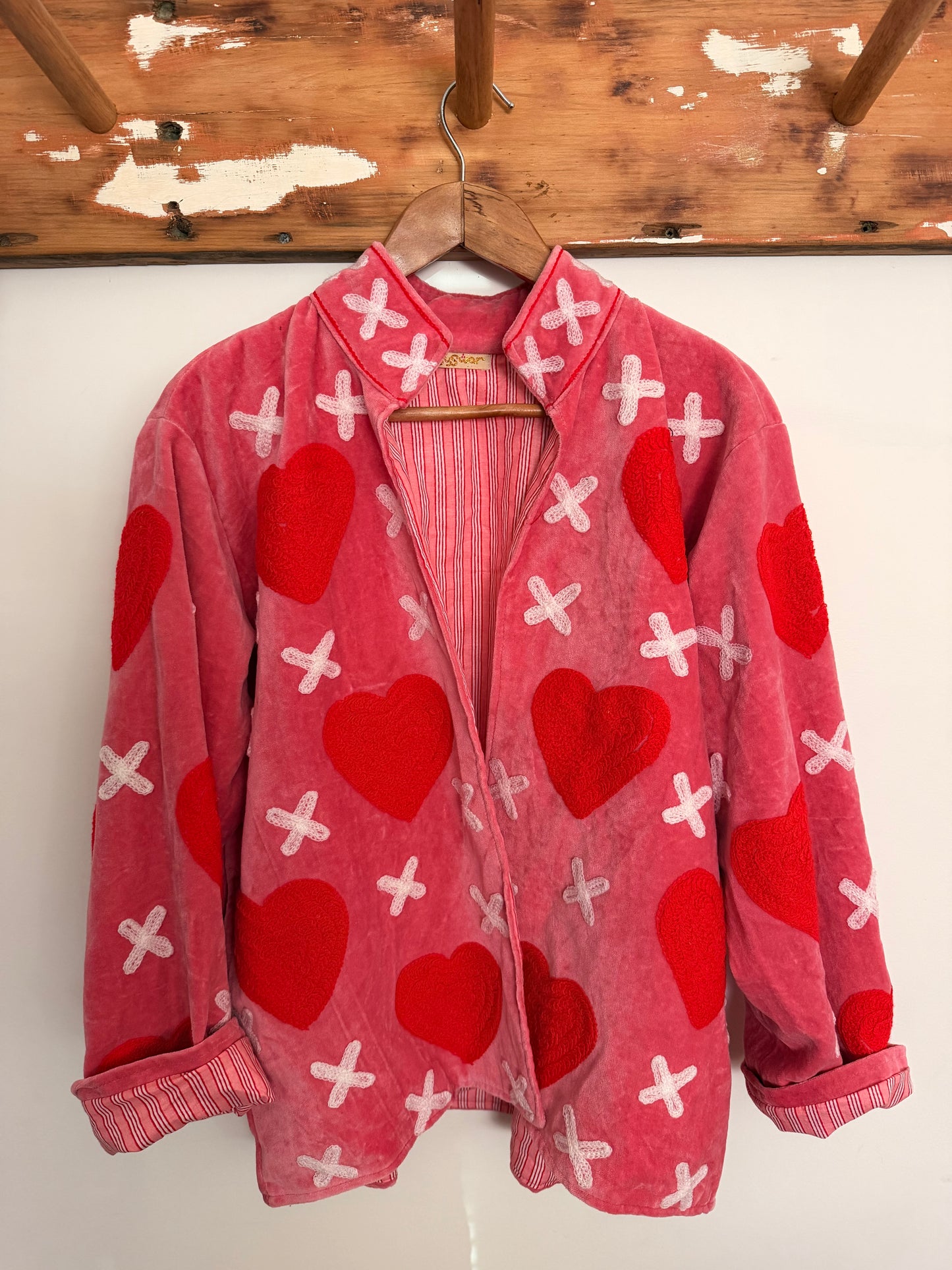 Suswani Velvet Jacket - Hearts Pink & Red