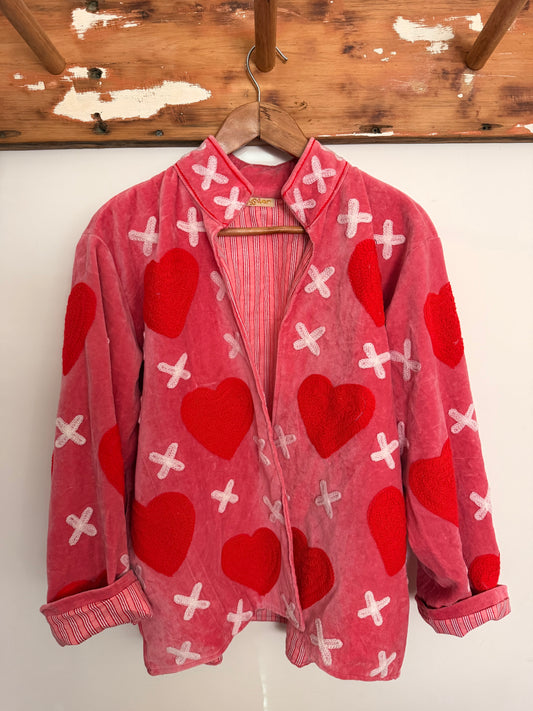 Suswani Velvet Jacket - Hearts Pink & Red