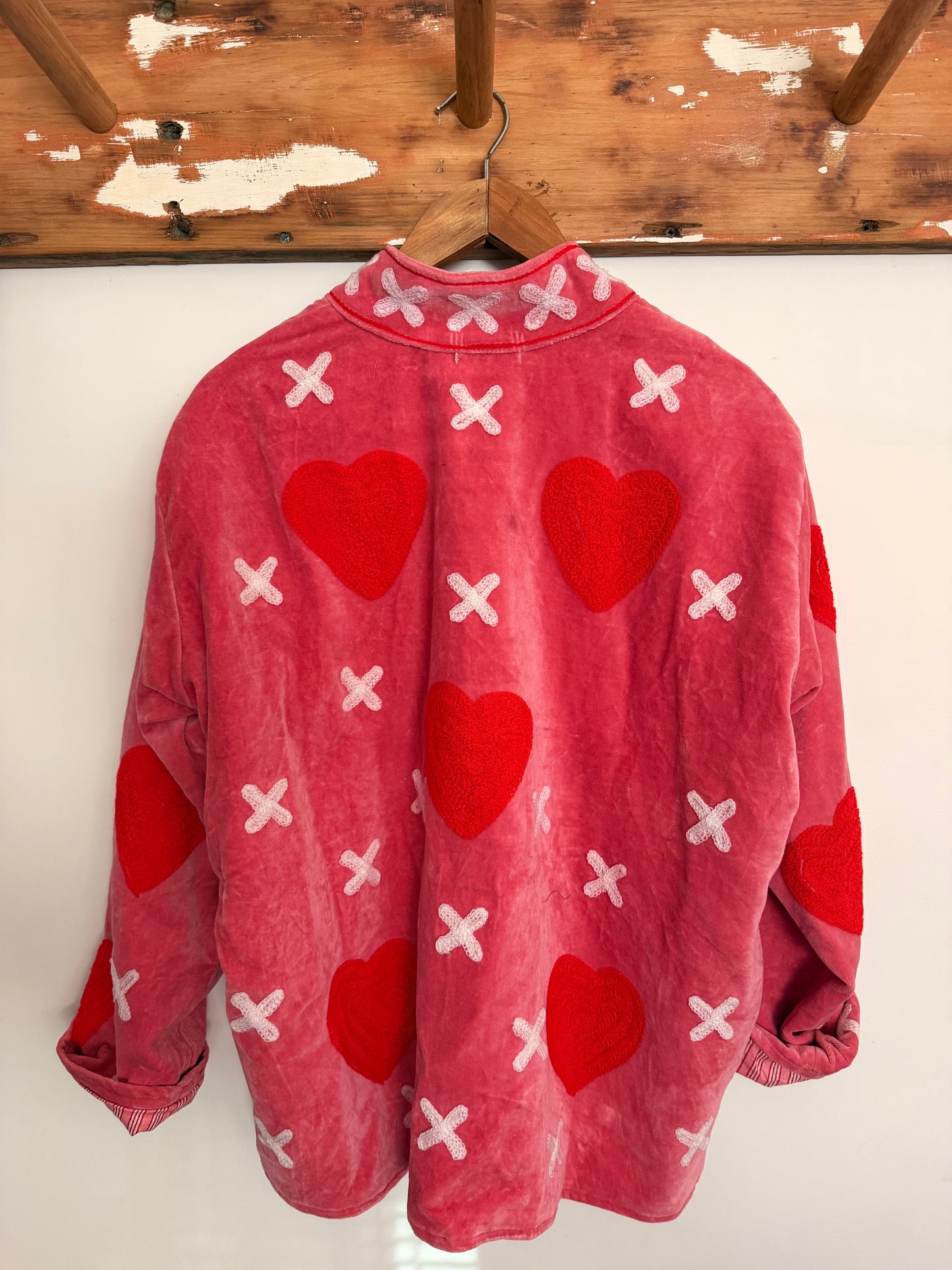 Suswani Velvet Jacket - Hearts Pink & Red