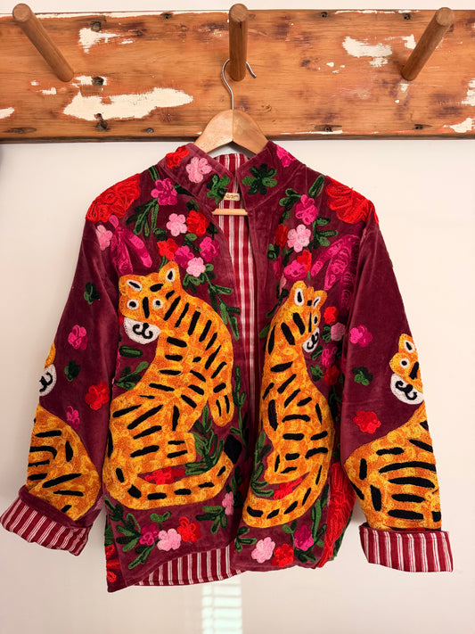 Suswani Velvet Jacket - Berry Tiger