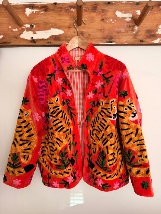 Suswani Velvet Jacket - Peachy Tiger