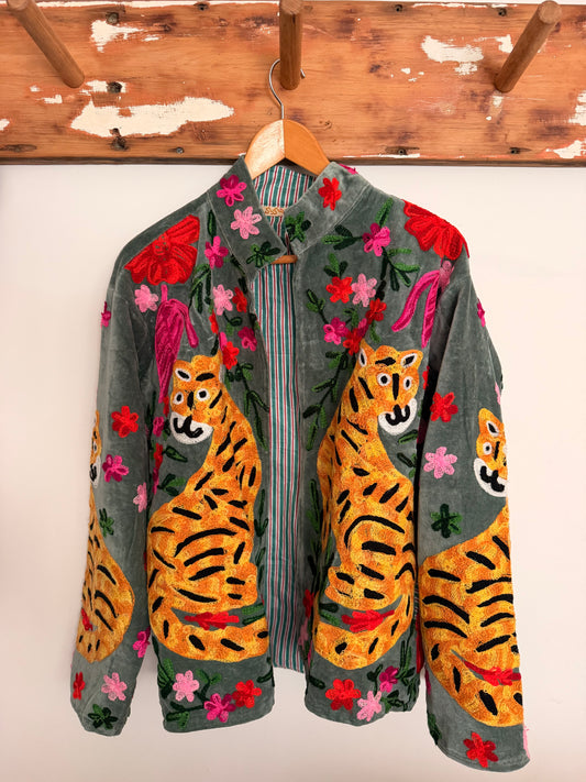 Suswani Velvet Jacket - Soft Charcoal Tiger