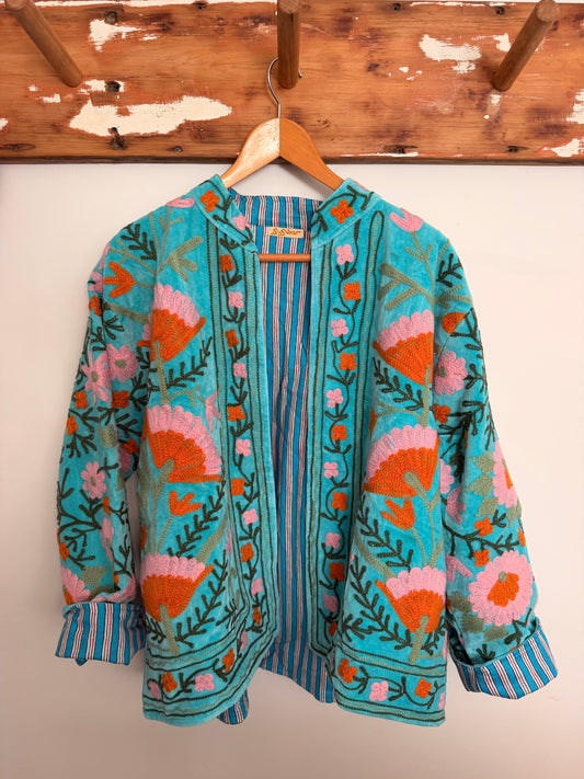 Suswani Velvet Jacket - Turquoise