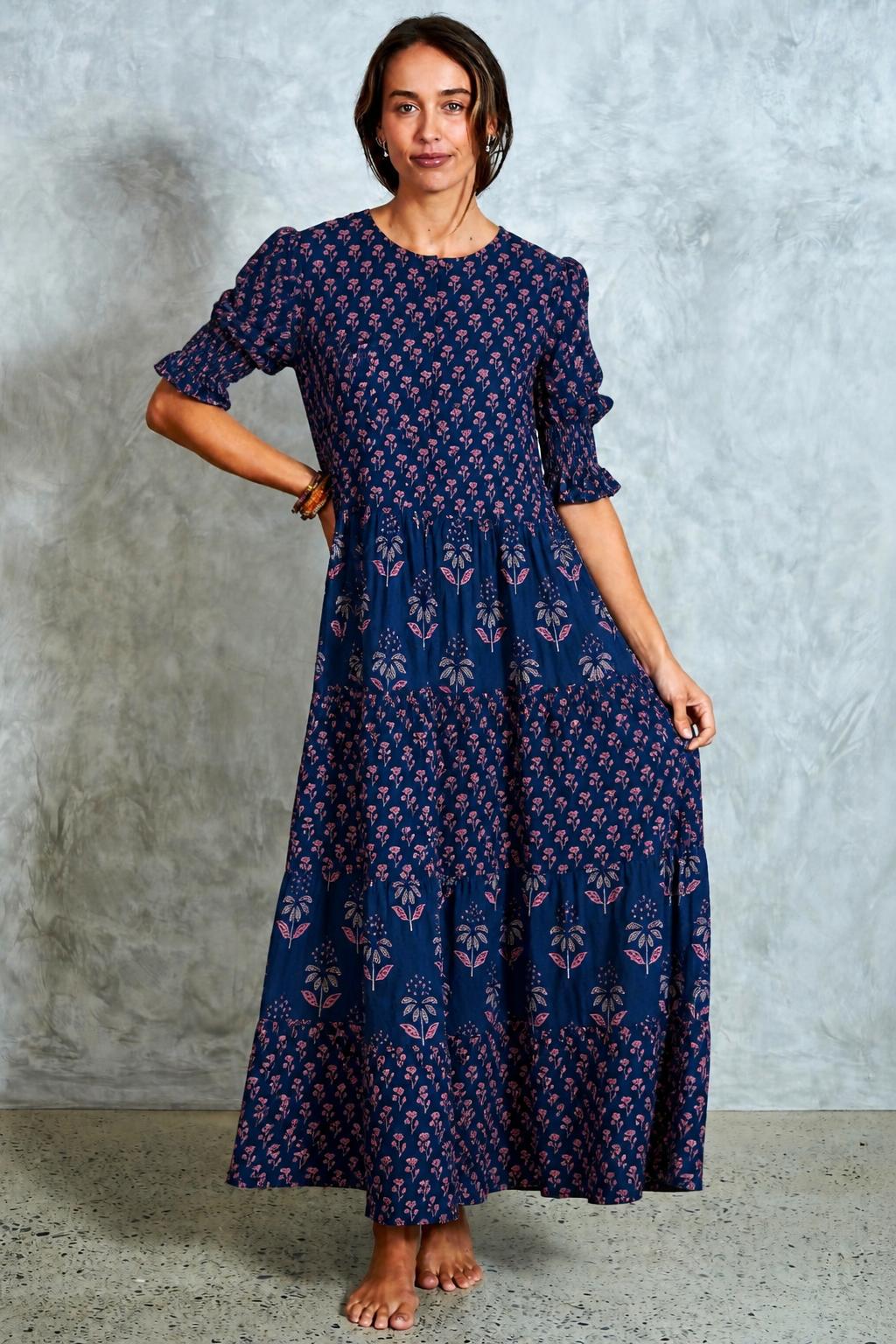 Harriet Dress - Tiered Navy Sanuki