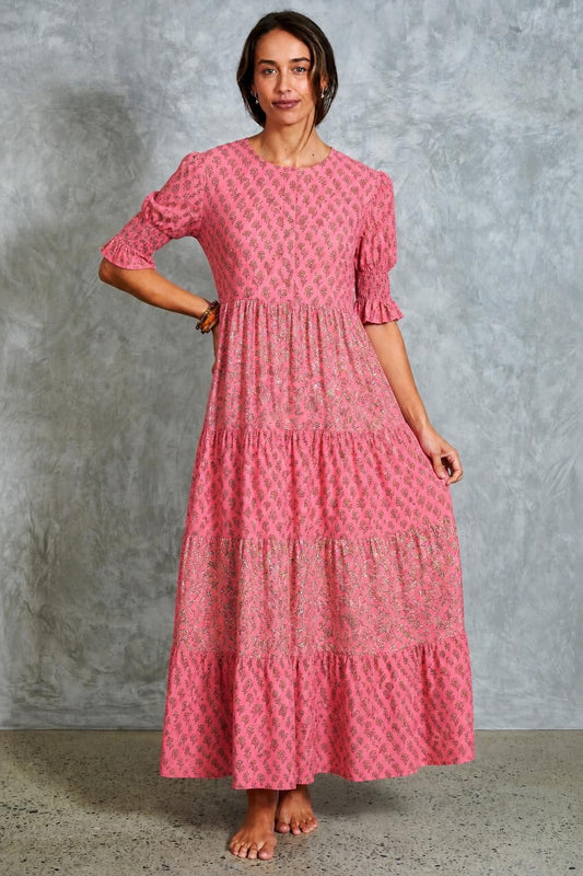 Harriet Dress - Tiered Pink Anoki