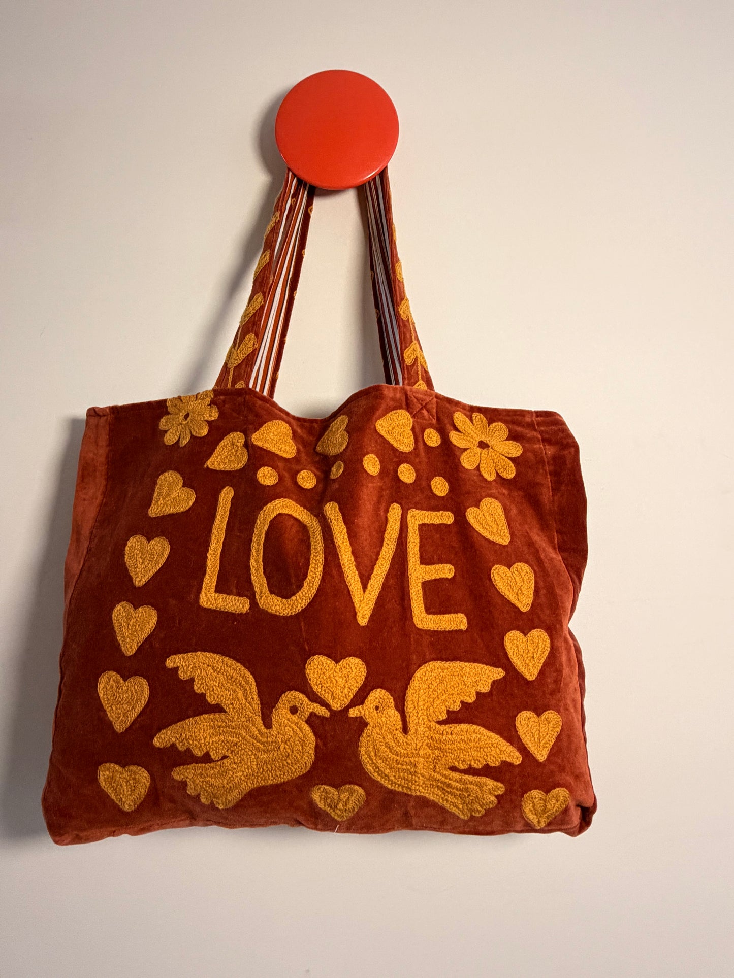 Velvet Suswani Bag - Crimson and Bright Orange
