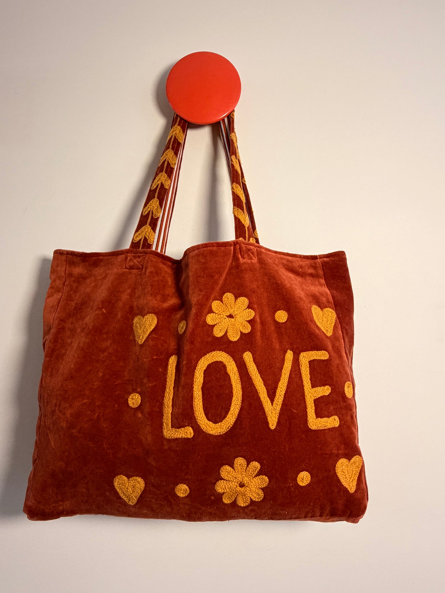 Velvet Suswani Bag - Crimson and Bright Orange