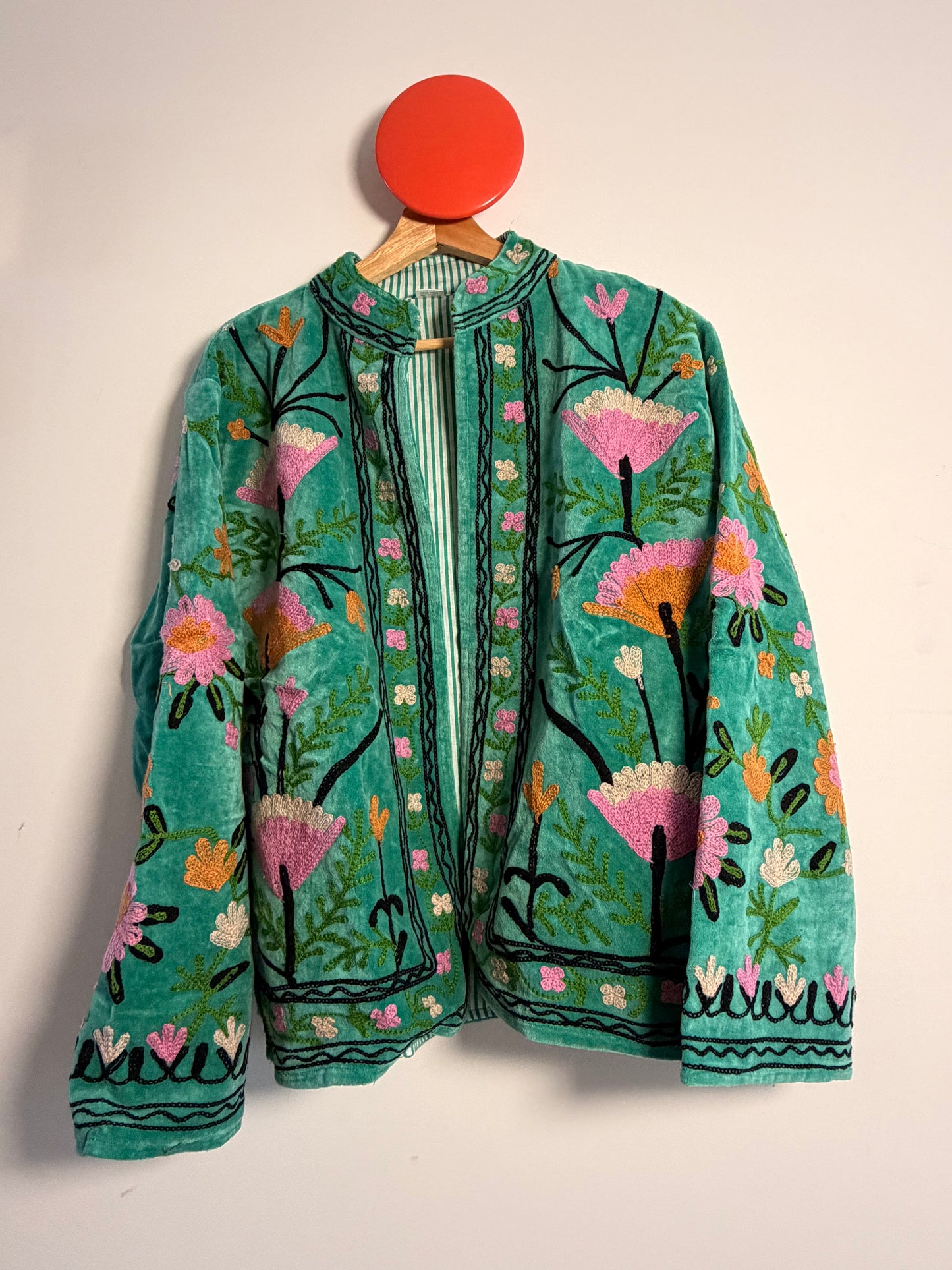 Suswani Velvet Jacket - Jade Green Floral