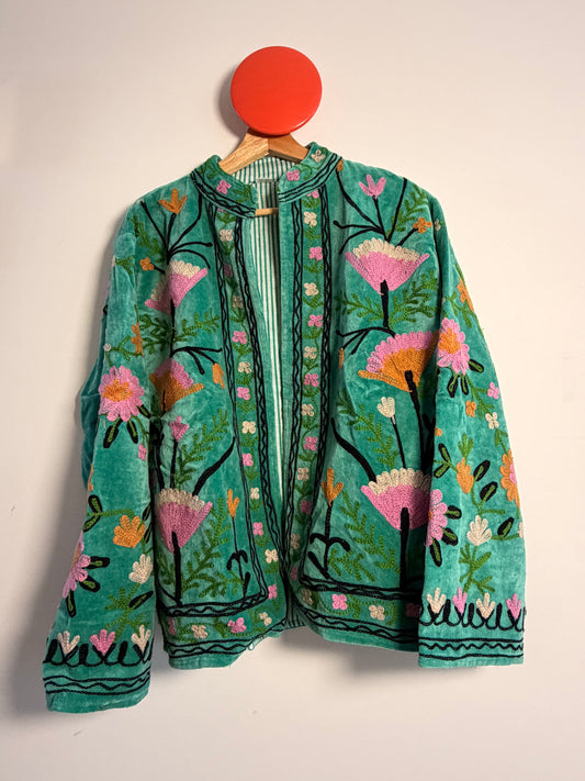 Suswani Velvet Jacket - Jade Green Floral
