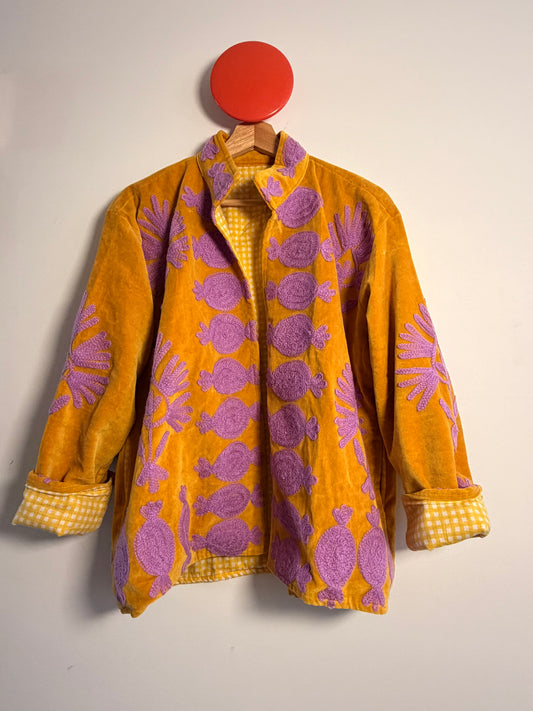 Suswani Velvet Jacket - Yellow and Lilac