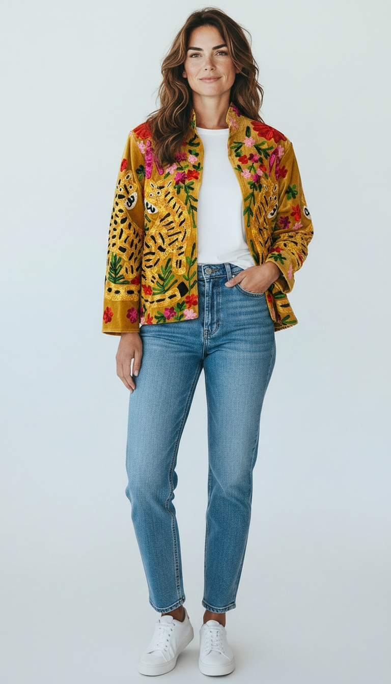 Suswani Velvet Jacket - Golden Tiger