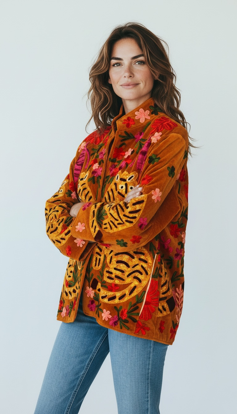 Suswani Velvet Jacket - Orange Tiger