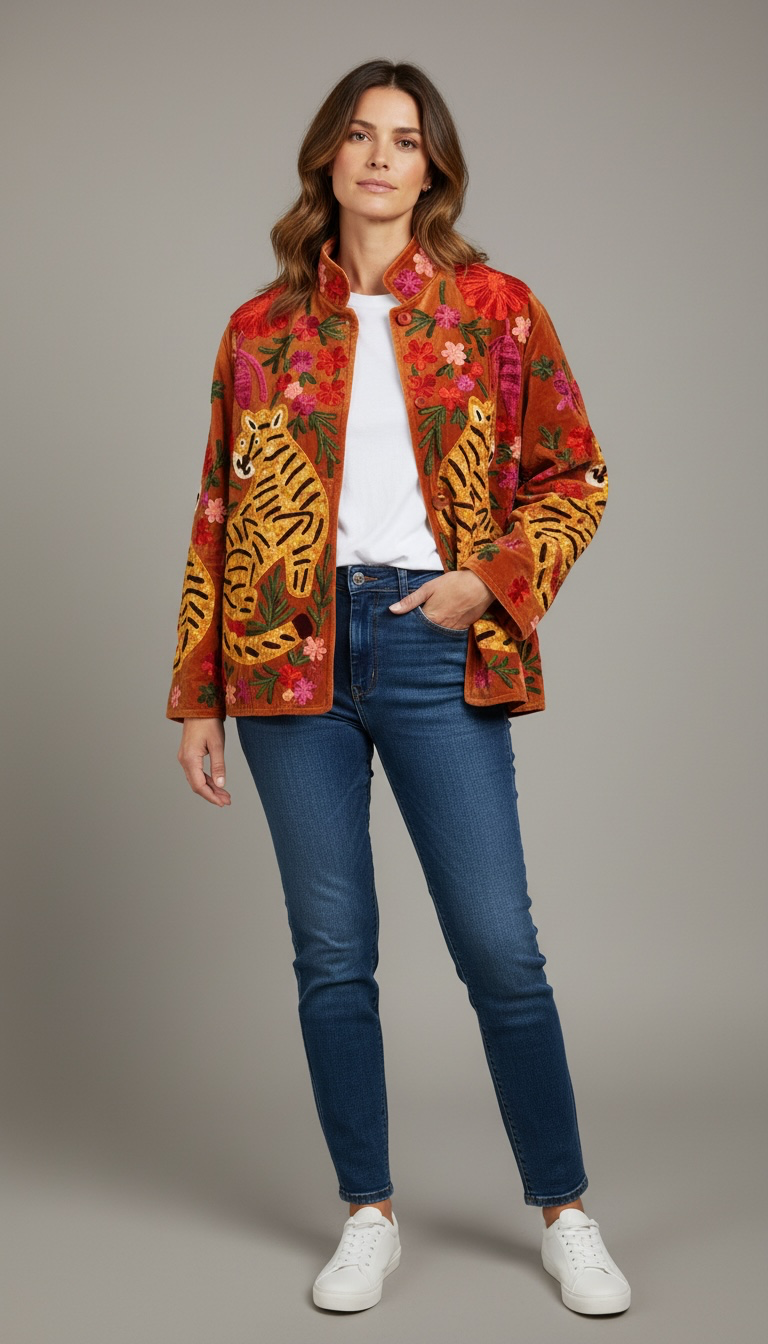 Suswani Velvet Jacket - Orange Tiger