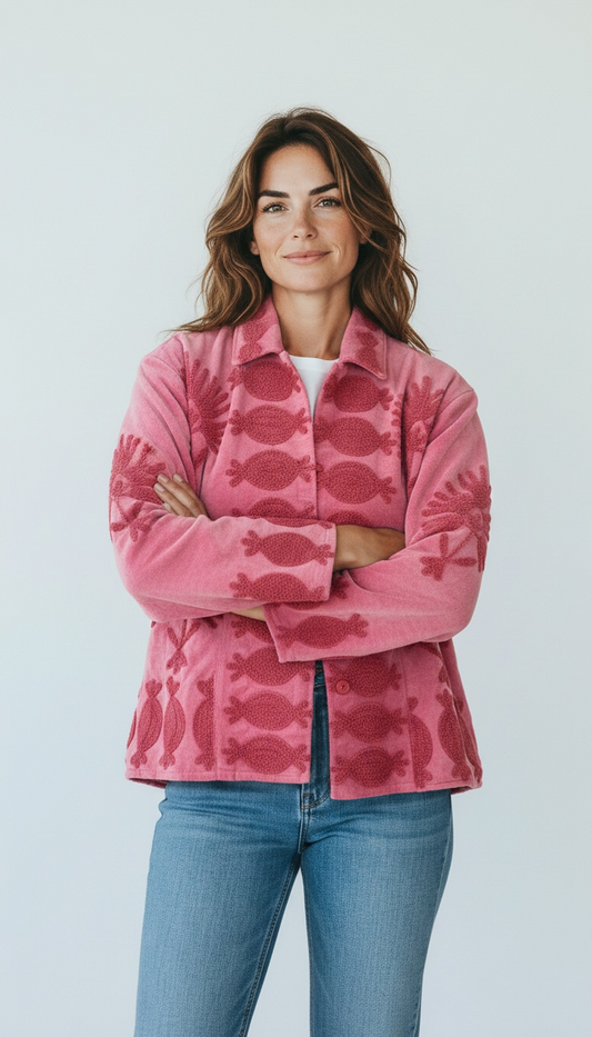 Suswani Velvet Jacket - Pink on Pink