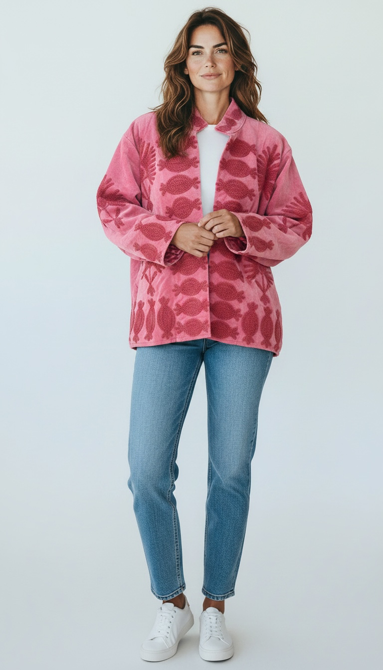 Suswani Velvet Jacket - Pink on Pink